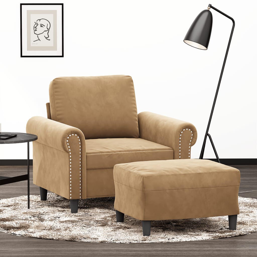 Poltrona Con Poggiapiedi Marrone 60 Cm In Velluto