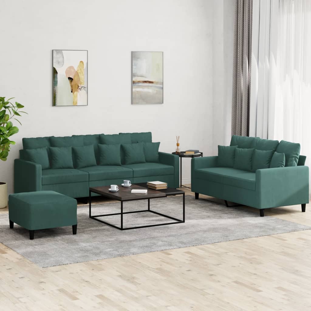 Set Di Divani 3 Pz Con Cuscini Verde Scuro In Velluto