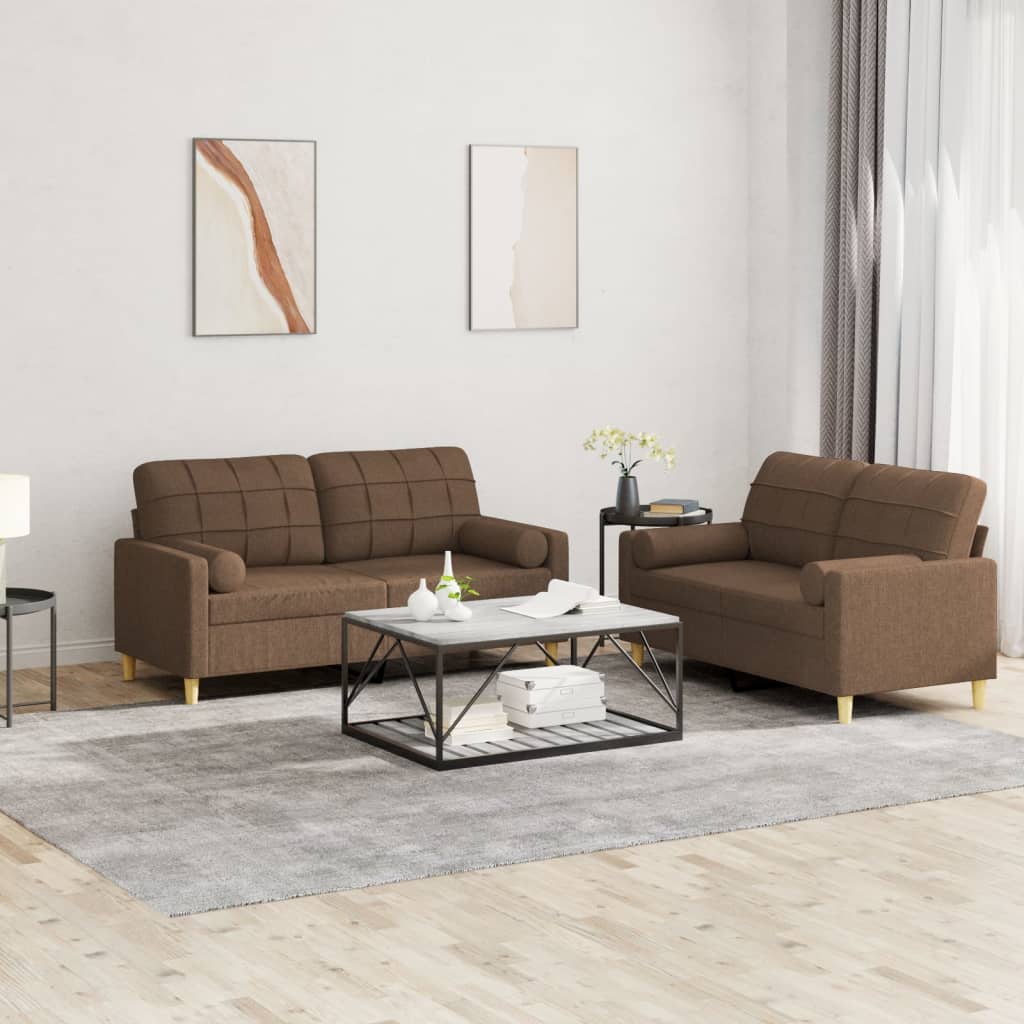 Set Di Divani 2 Pz Con Cuscini Marrone In Tessuto