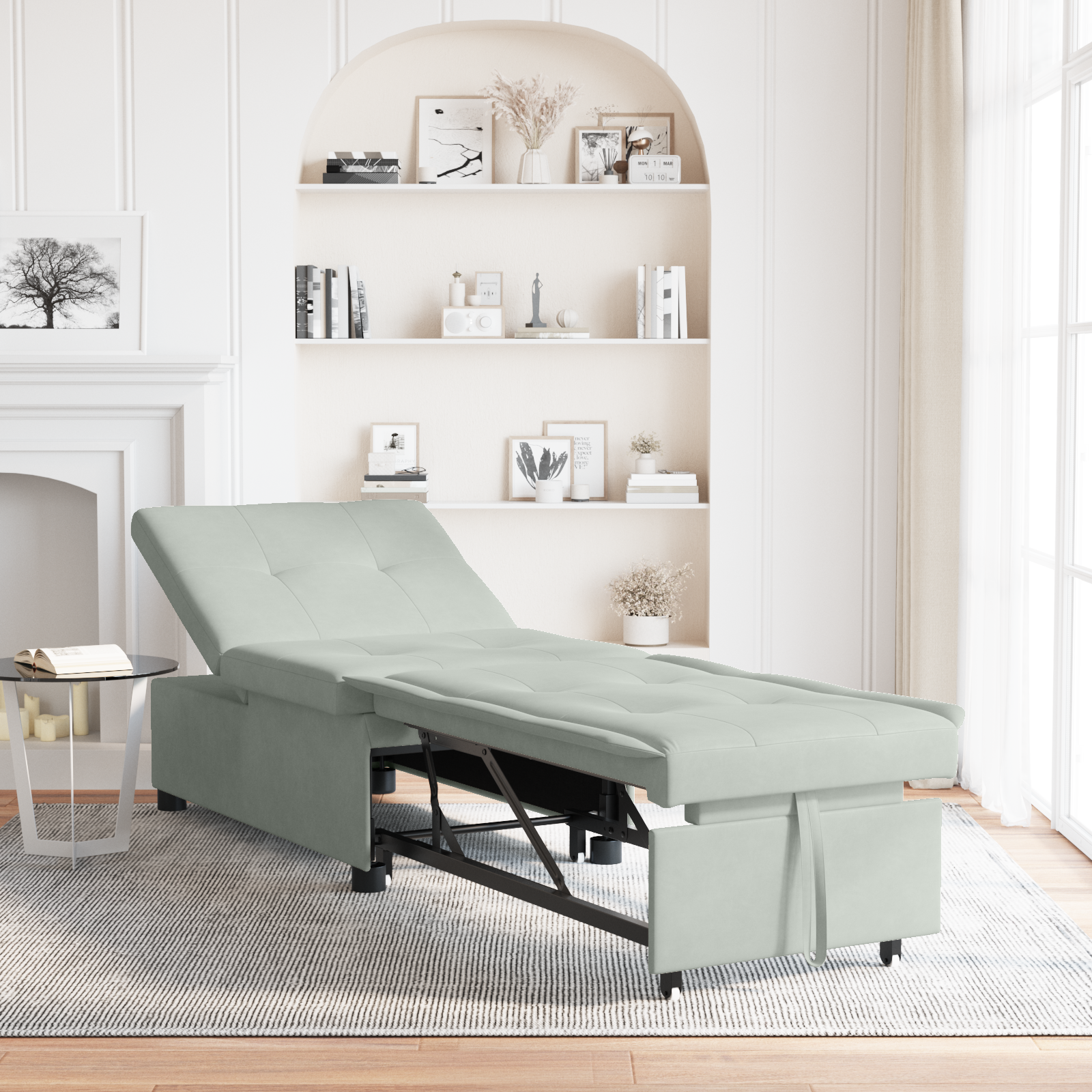 Divano Letto Grigio Chiaro 67 X 194 X 38 Cm Velluto
