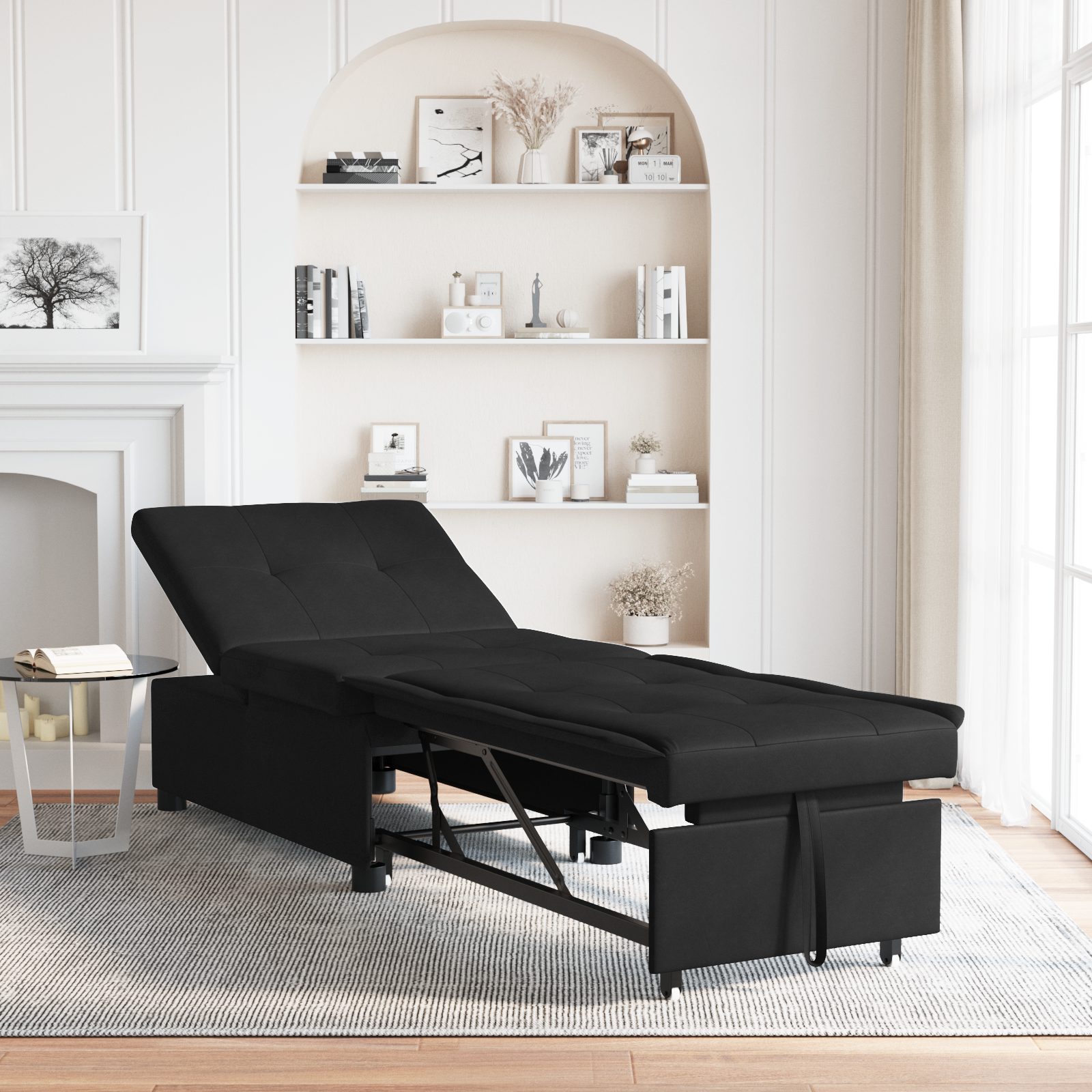 Divano Letto Con Cuscino Nero 67 X 194 X 82 Cm Legno Compensato