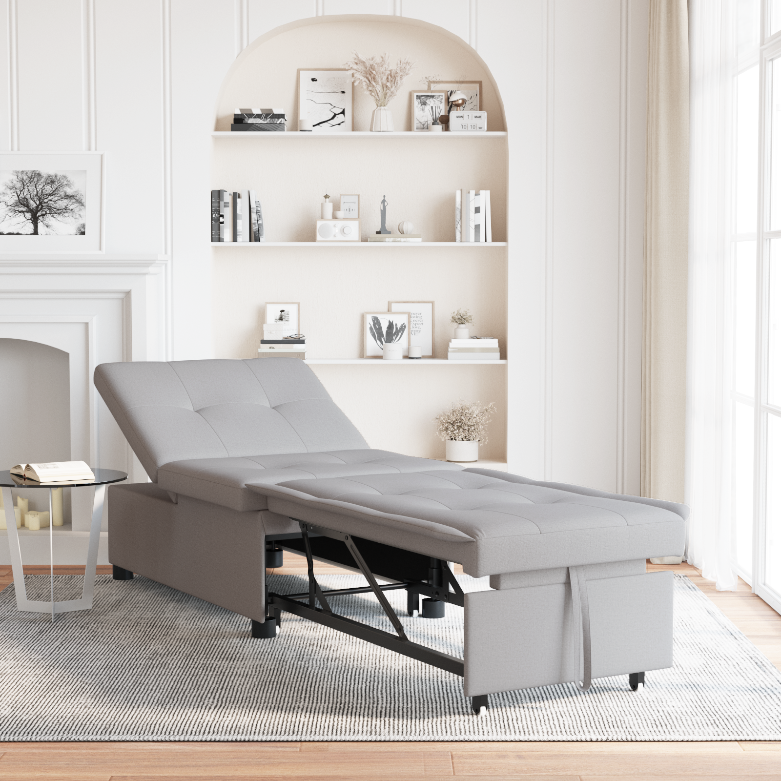 Divano Letto Grigio 194 X 67 X 37 Cm Tessuto