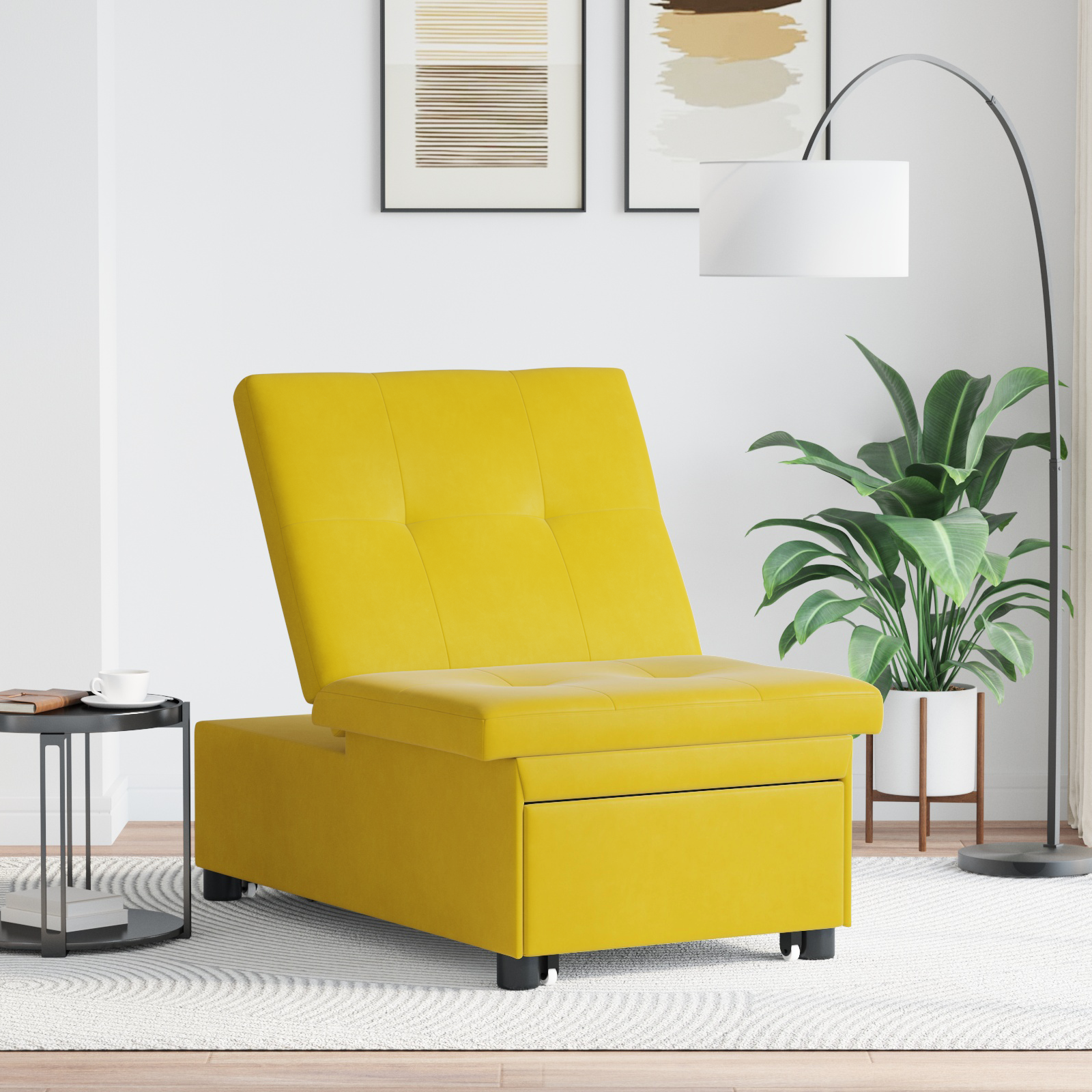 Divano Letto Giallo 67 X 194 X 38 Cm Velluto