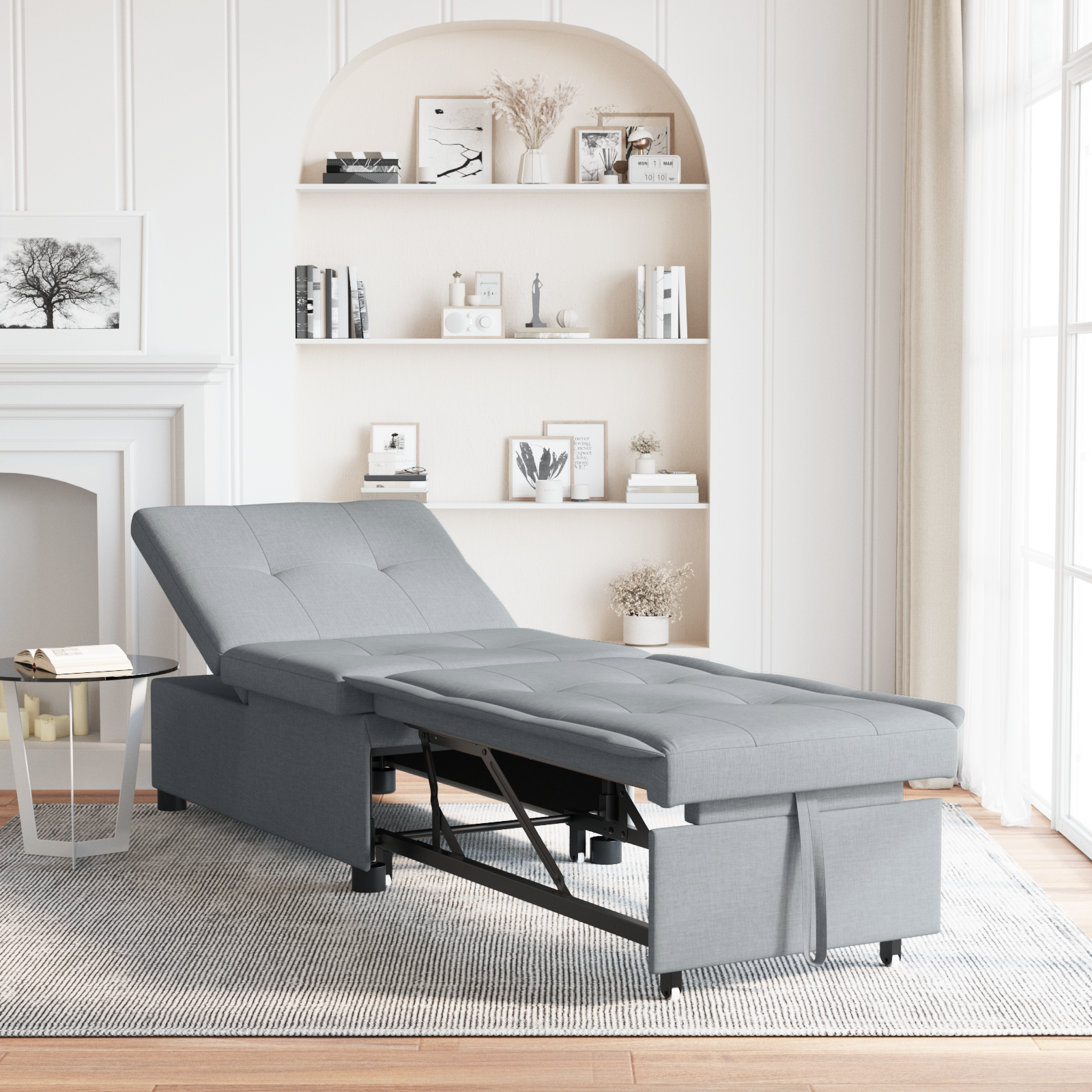 Divano Letto Grigio Chiaro 194 X 67 X 37 Cm Tessuto