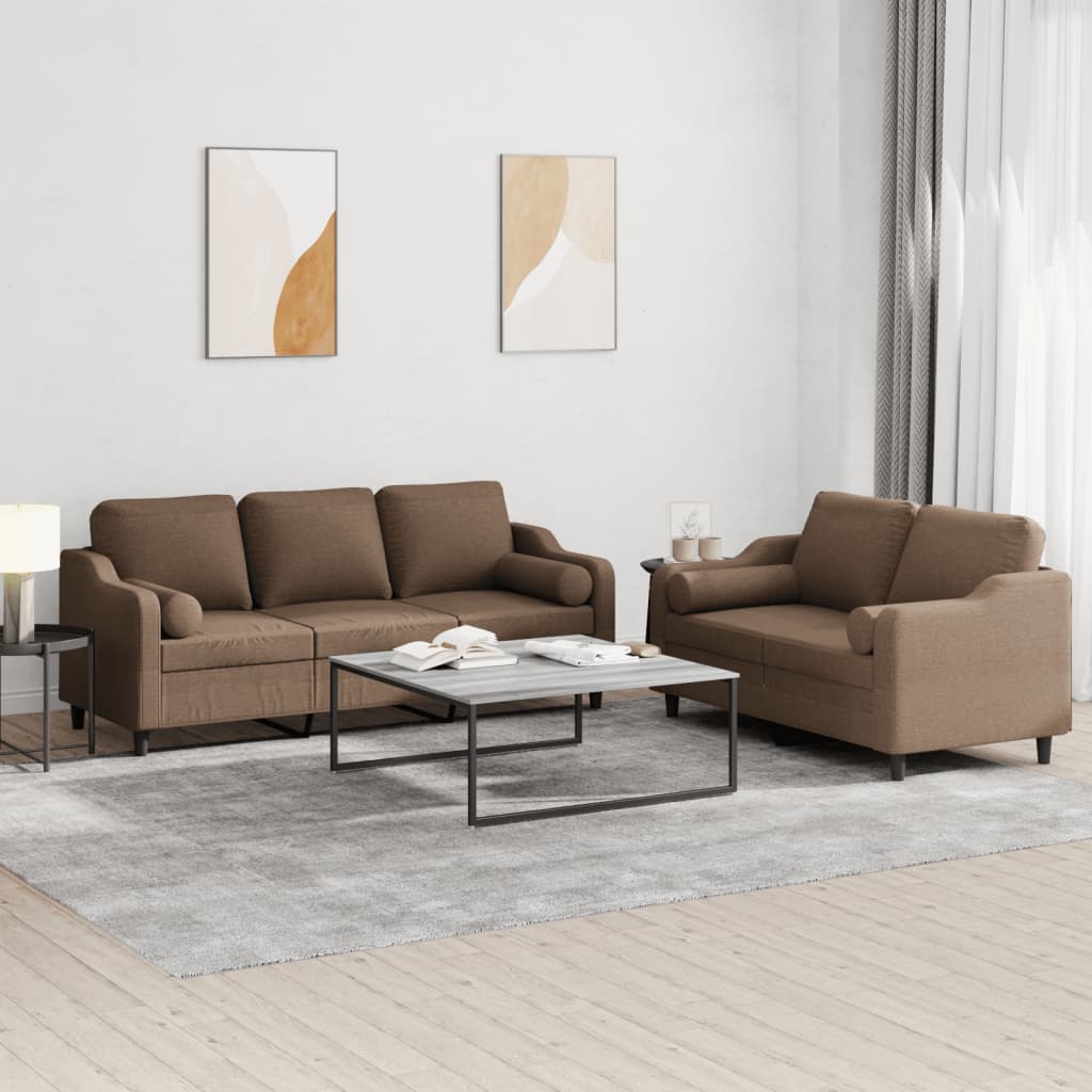 Set Di Divani 2 Pz Con Cuscini Marrone In Tessuto