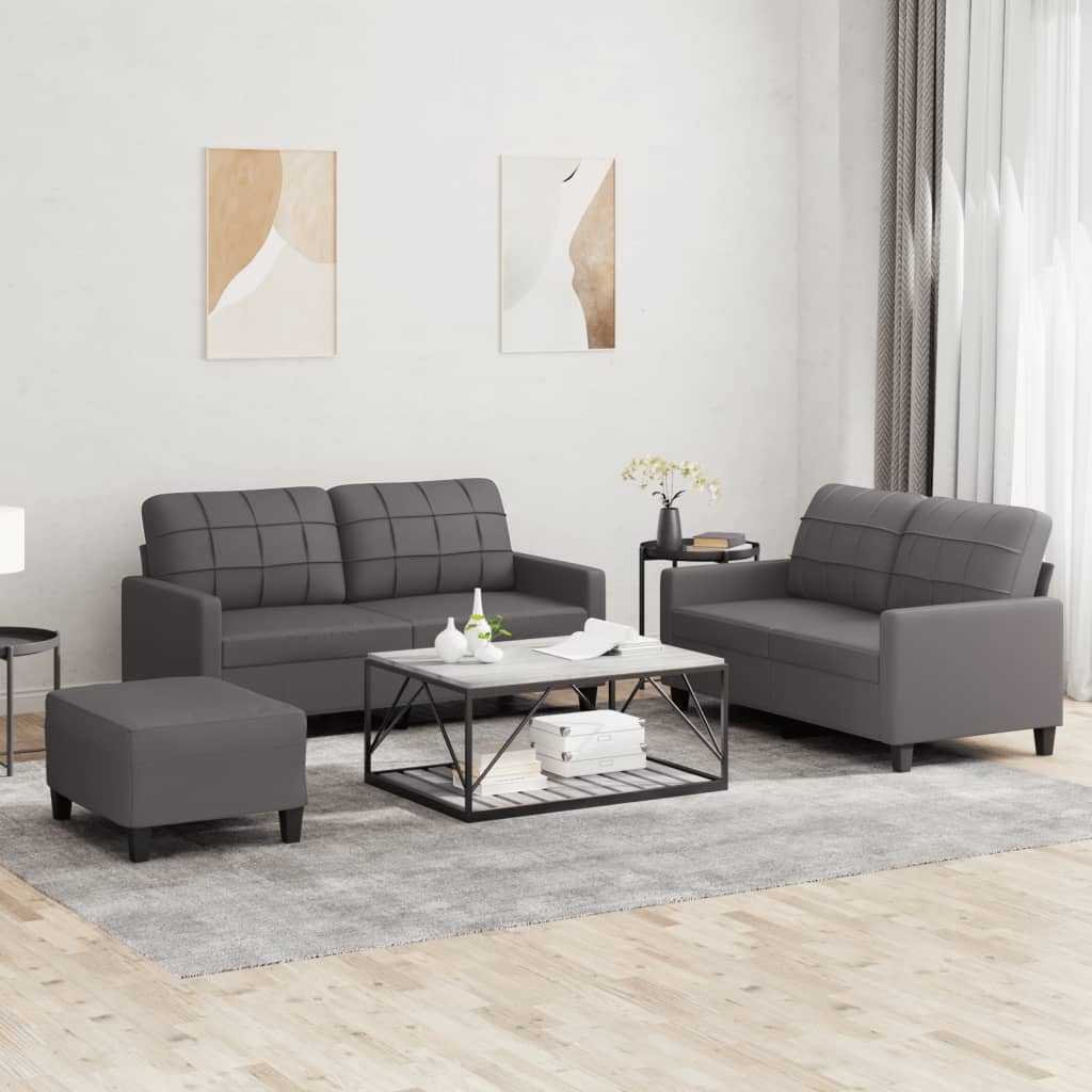 Set Di Divani 3 Pz Con Cuscini Grigio In Similpelle