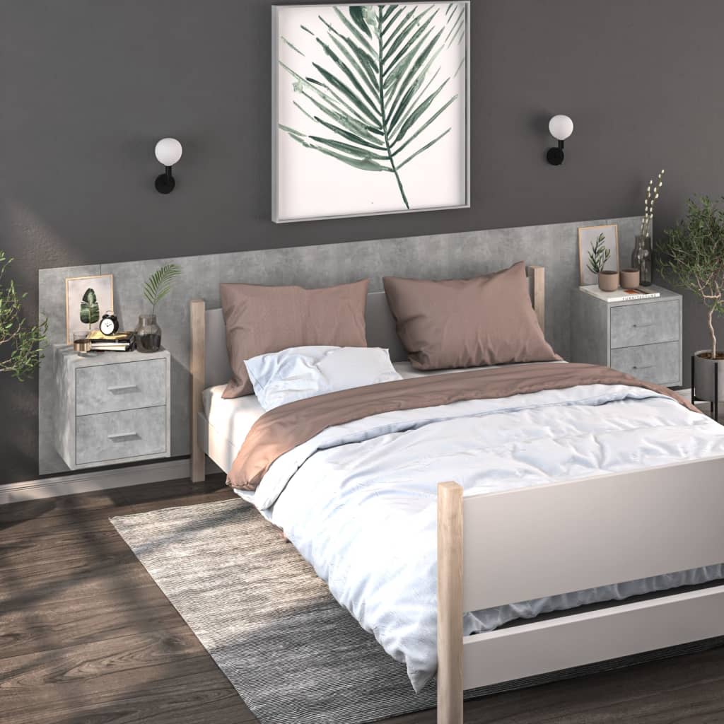 Comodini A Muro 2 Pz Grigio Cemento
