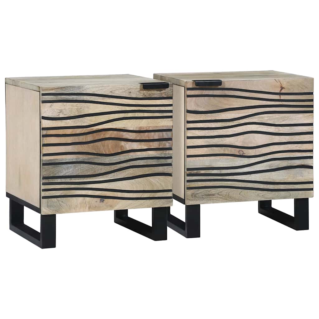 Comodini 2 Pcs Naturale 40 X 33 X 46 Cm Legno Massello Di Mango