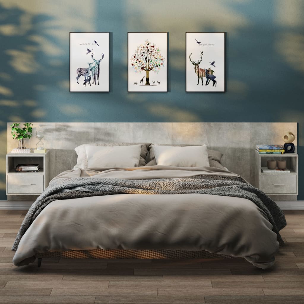 Comodini A Muro 2 Pz Grigio Cemento