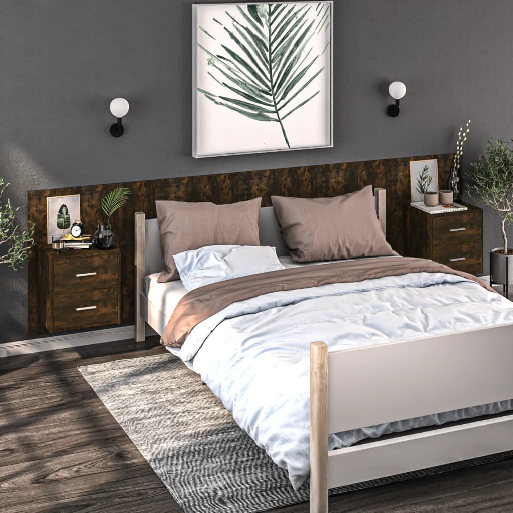 Comodini A Muro 2 Pz Rovere Fumo