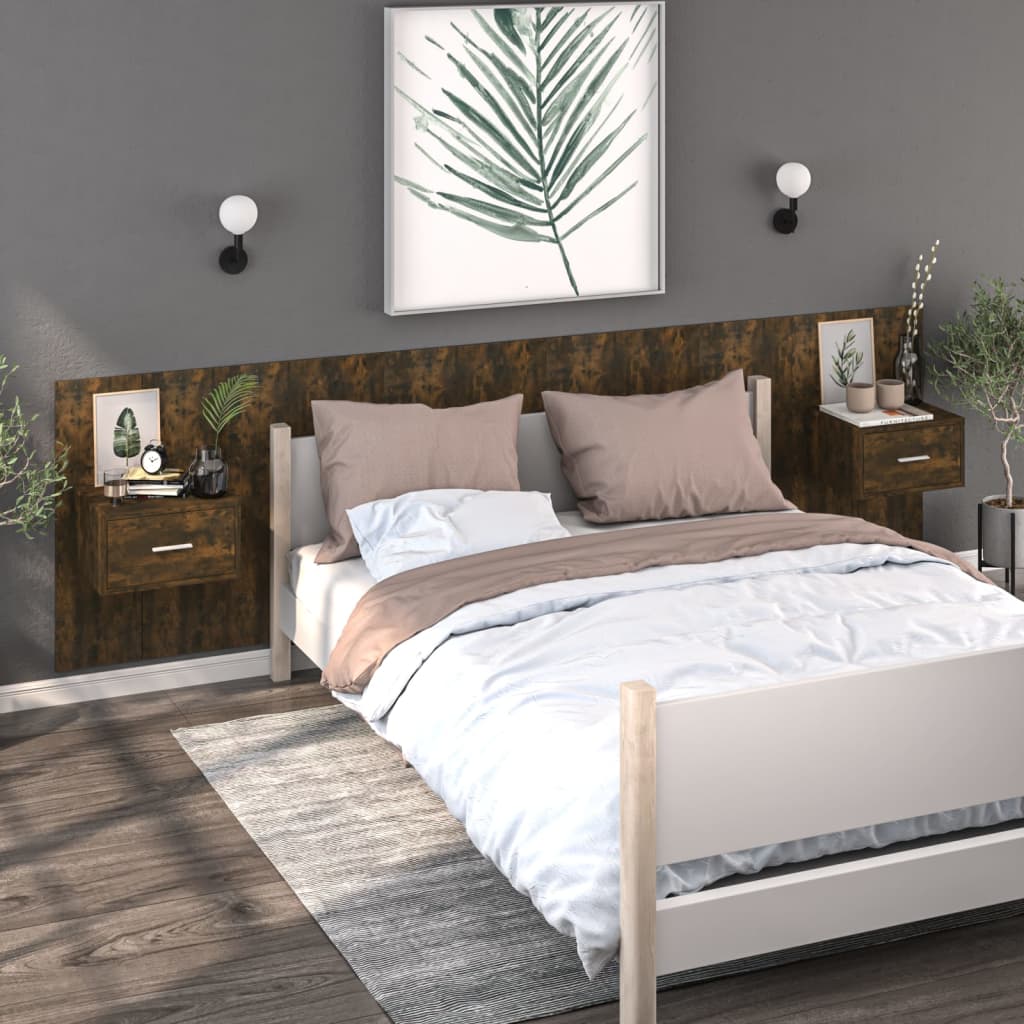 Comodini A Muro 2 Pz Rovere Fumo