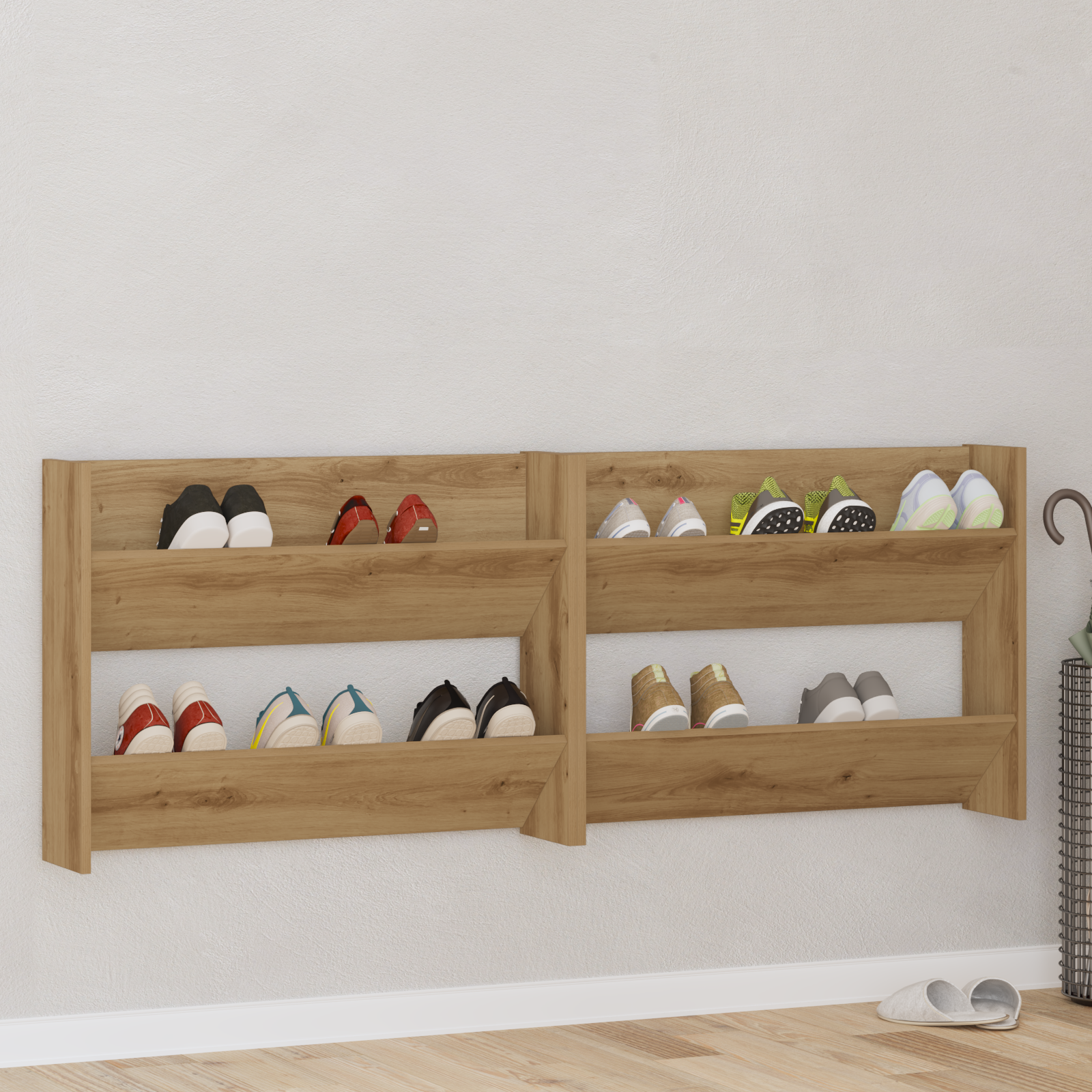 Armadi Per Scarpe Da Muro 2 Pcs Rovere Artigianale