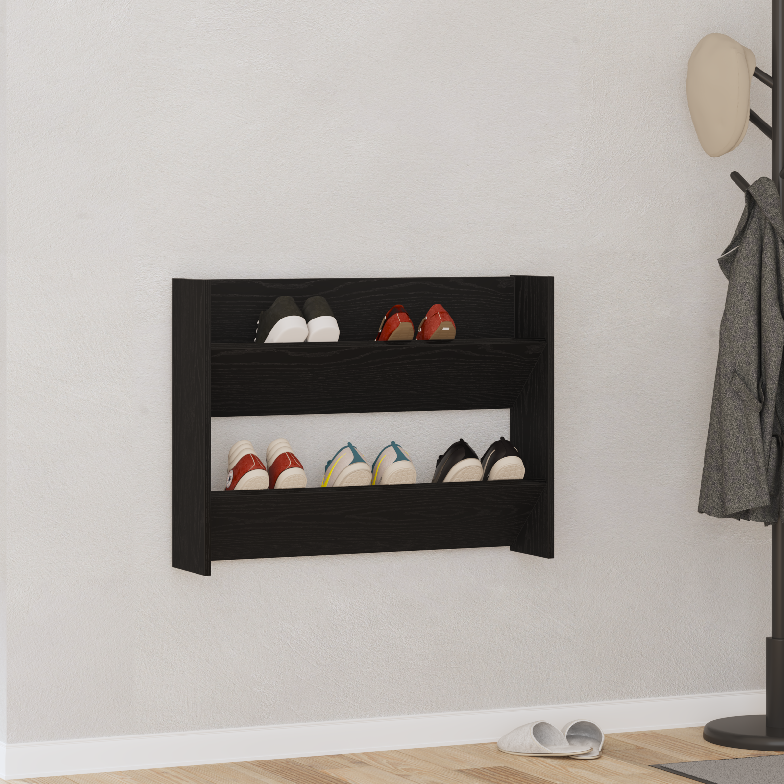 Armadi Per Scarpe Da Muro Rovere Nero 60 X 18 X 60 cm