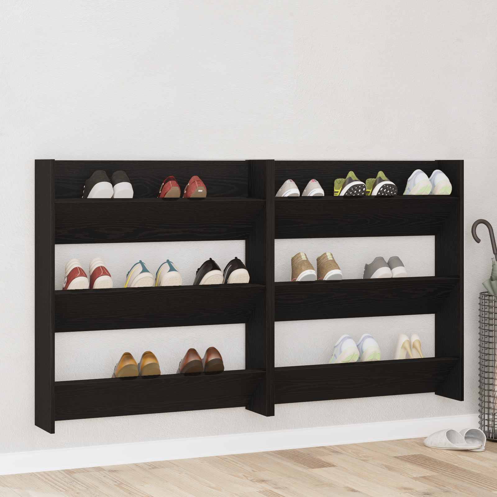 Armadi Per Scarpe Da Muro 2 Pcs Rovere Nero 60 X 18 X 60 cm