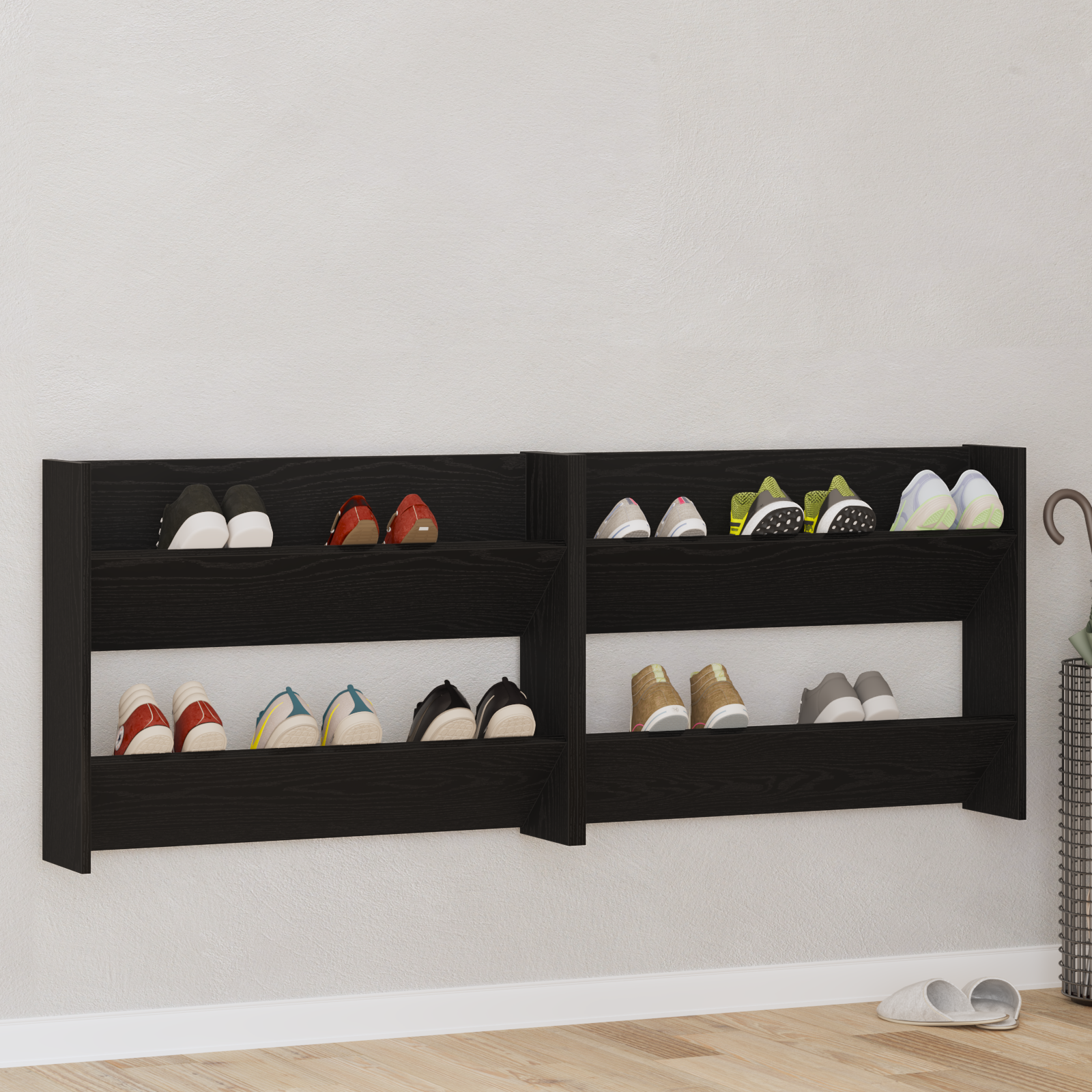 Armadi Per Scarpe Da Muro 2 Pcs Rovere Nero 60 X 18 X 60 cm