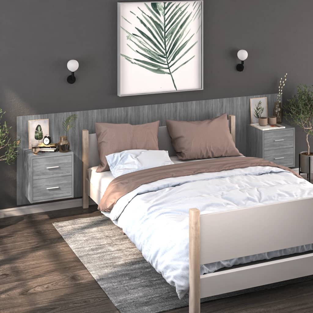 Comodini A Muro 2 Pz Grigio Sonoma