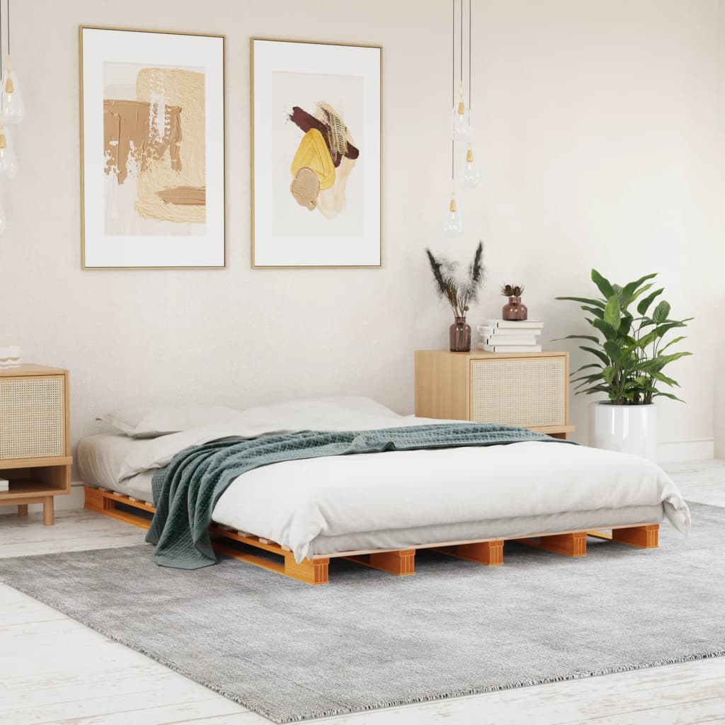 Letto Pallet Marrone Cera 140x200 Cm In Legno Massello Di Pino