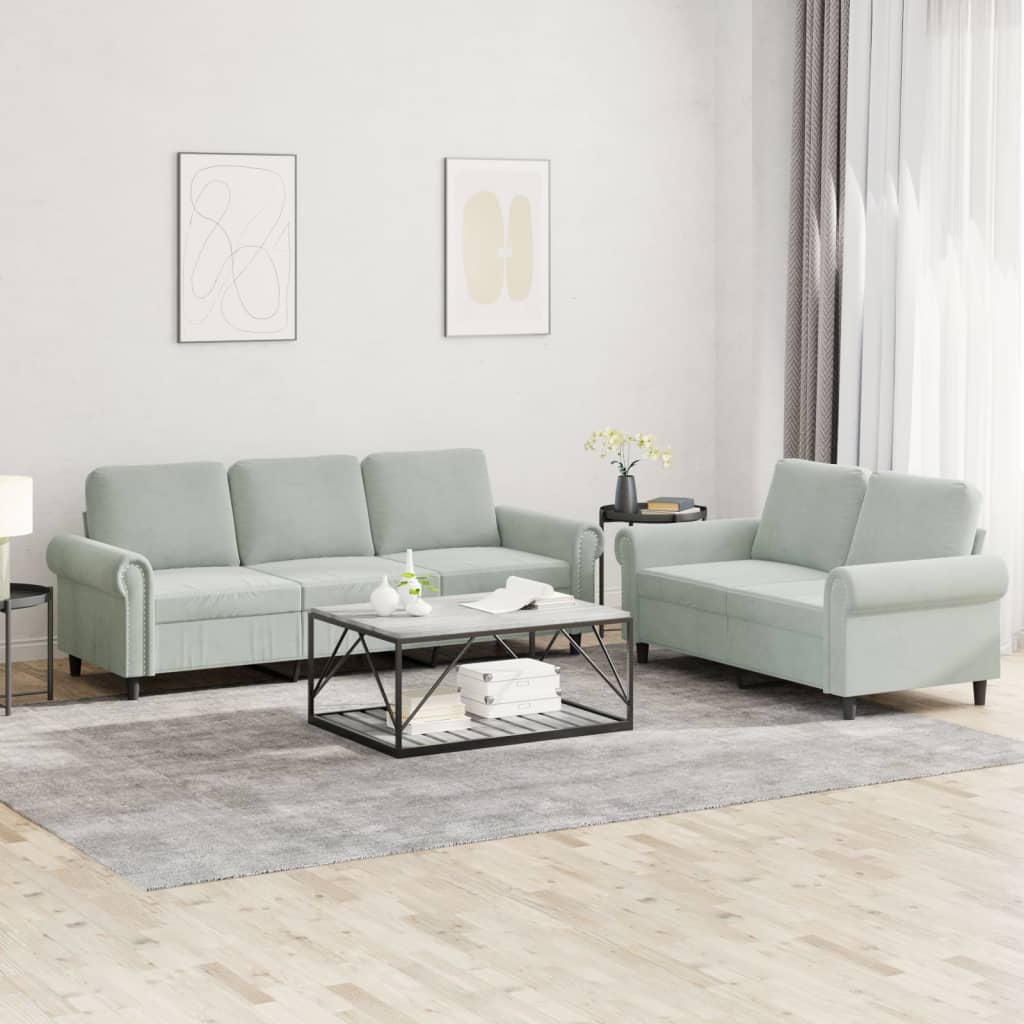 Set Di Divani 2 Pz Con Cuscini Grigio Chiaro In Velluto