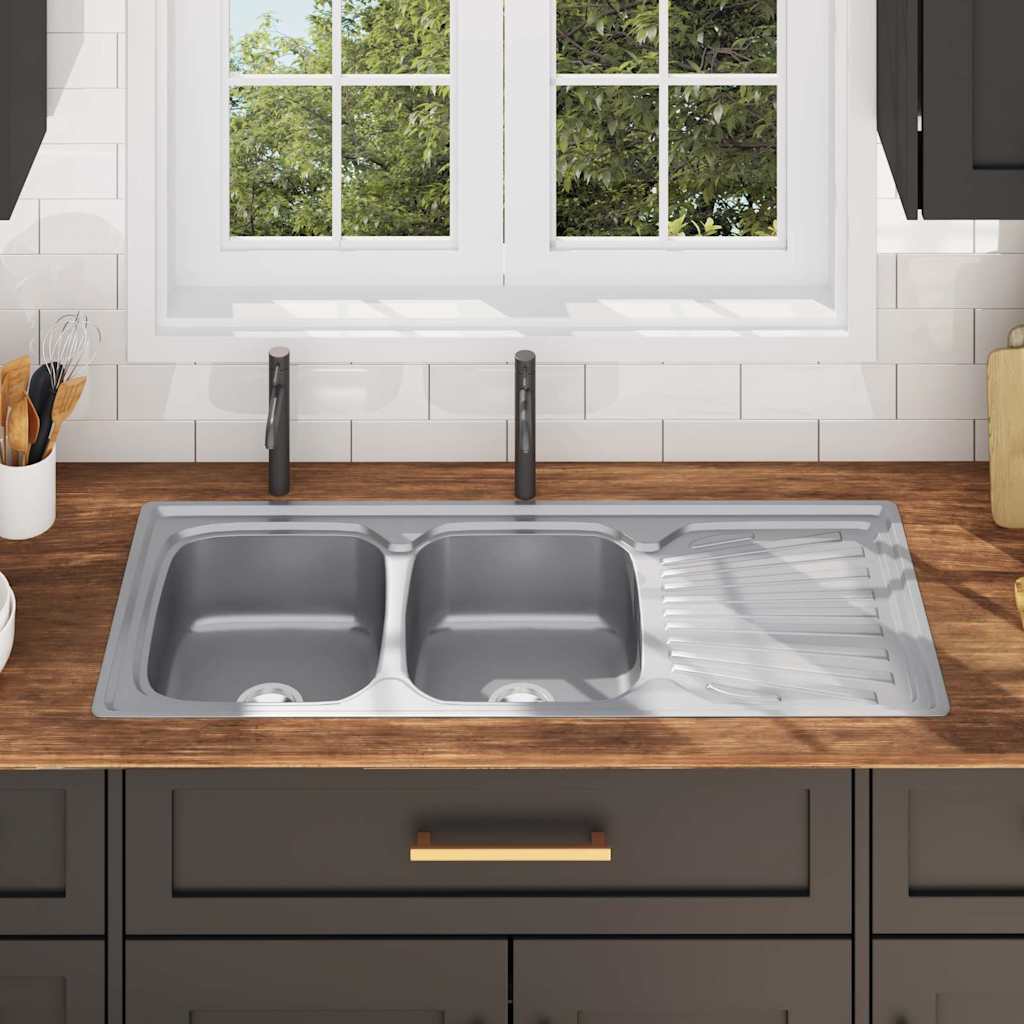 Lavello Da Cucina Doppio Con Filtro E Sifone In Acciaio Inox - Image 3