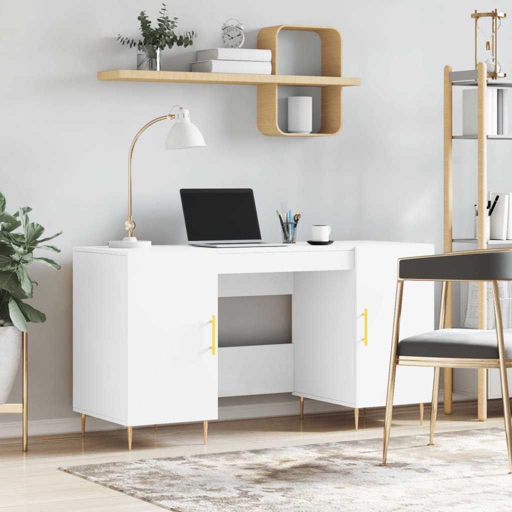 Scrivania Bianca 140x50x75 Cm In Legno Multistrato