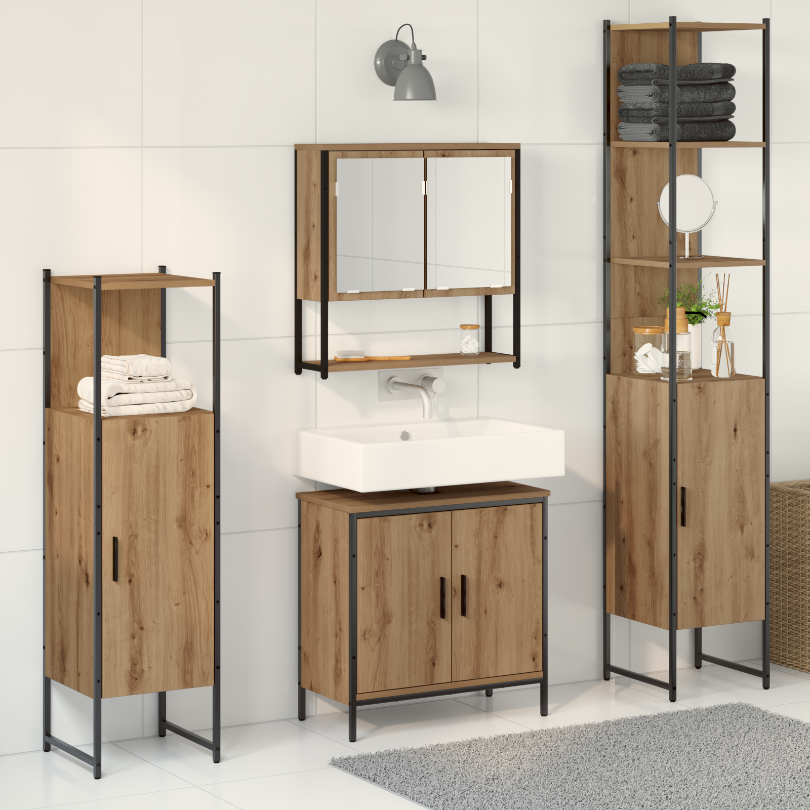 Set Di Mobili Per Il Bagno 4 Pcs Marrone Legno Multistrato
