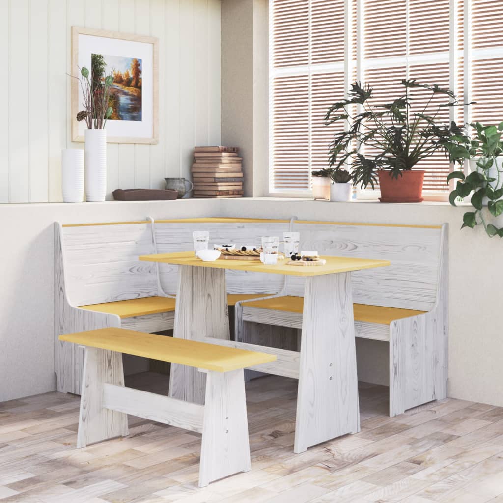 Set Da Pranzo 3pz Reine Marrone Ambra E Bianco In Legno Di Pino