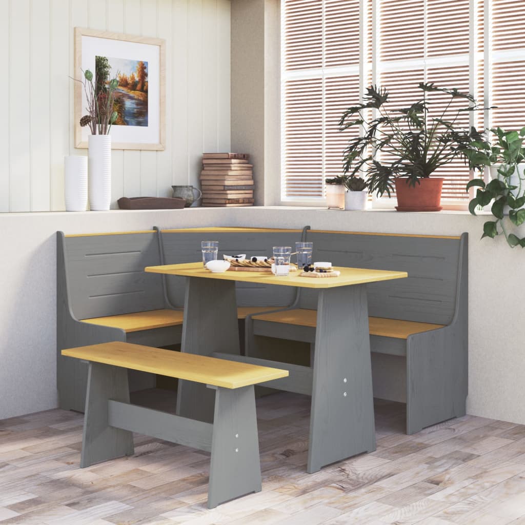 Set Da Pranzo 3pz Reine Marrone Ambra E Grigio In Legno Di Pino