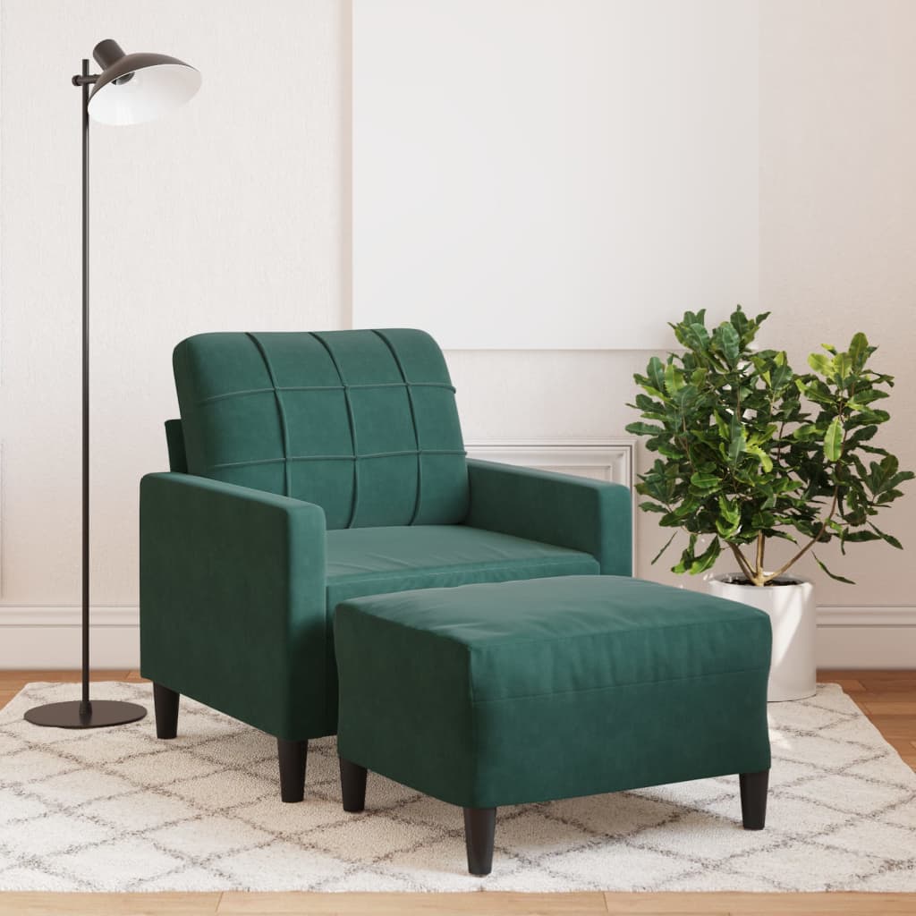 Poltroncina Con Poggiapiedi Verde Scuro 60 Cm In Velluto