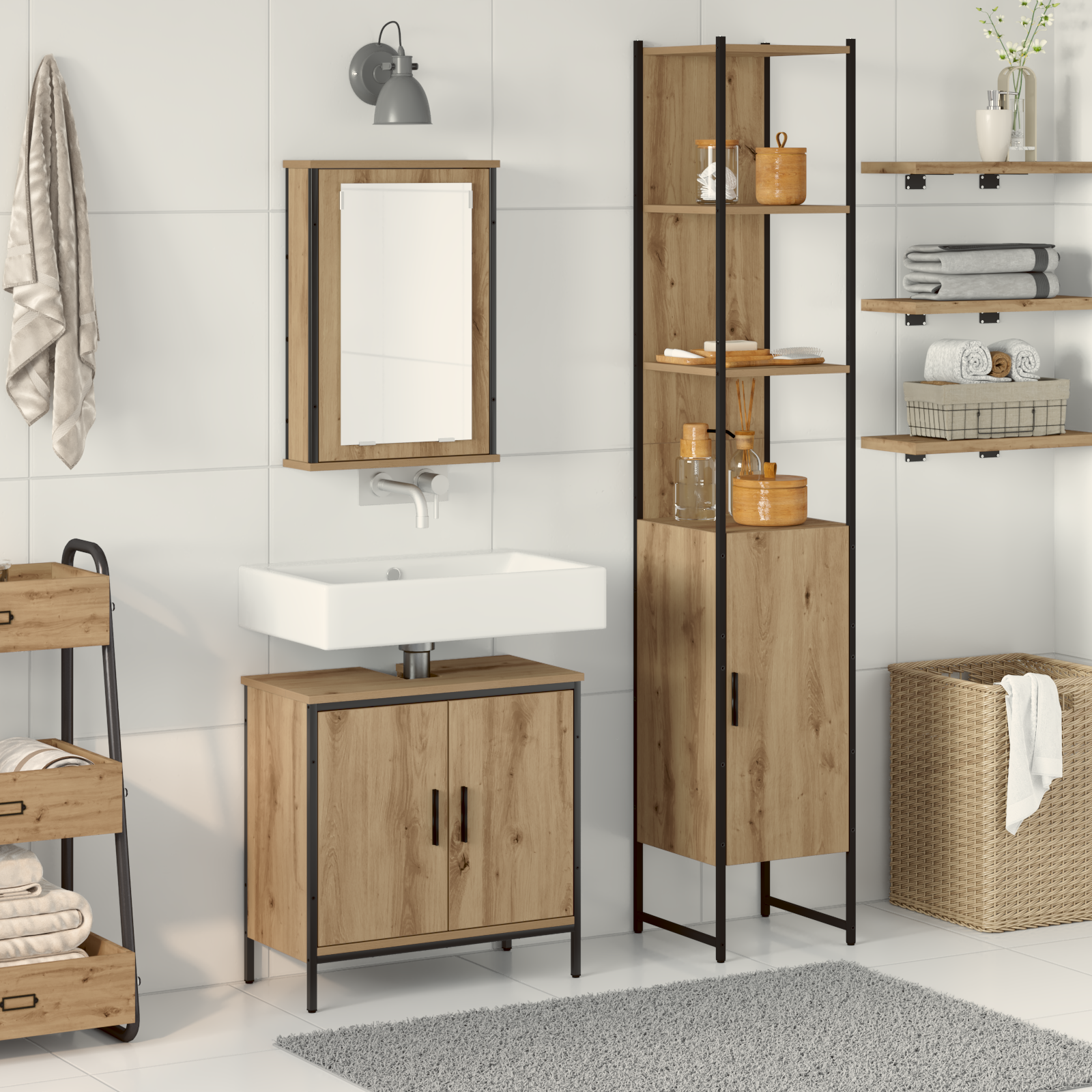 Set Di Mobili Per Il Bagno 3 Pcs Marrone Legno Multistrato