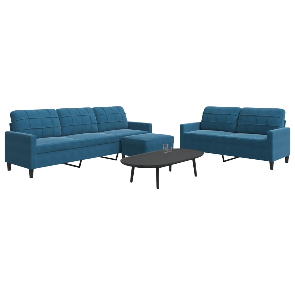 Set Di Divani 3 Pz Con Cuscini Blu In Velluto