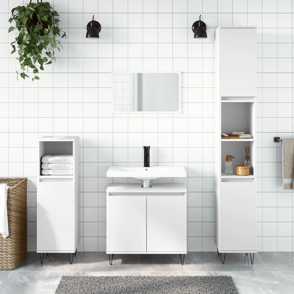 Set Di Mobili Da Bagno 3 Pz Bianco In Legno Multistrato