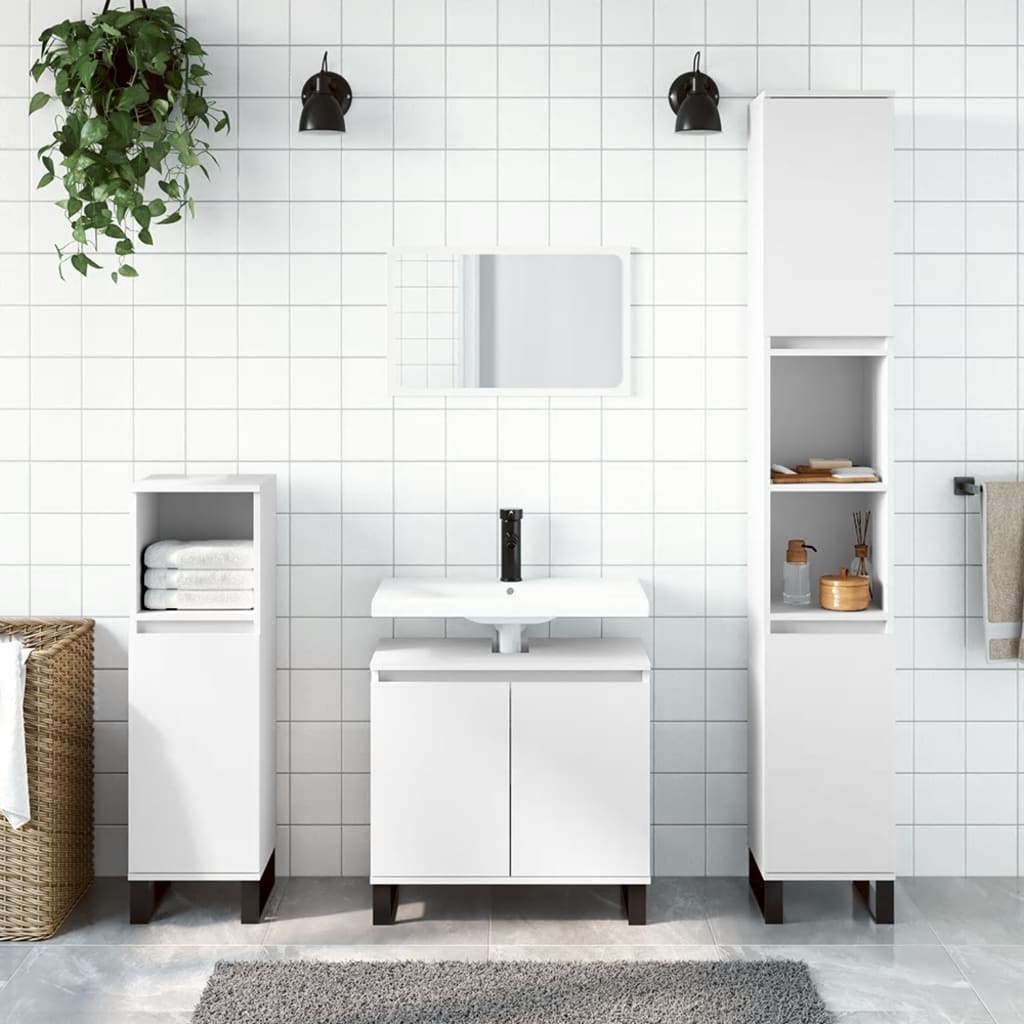 Set Di Mobili Da Bagno 3 Pz Bianco In Legno Multistrato