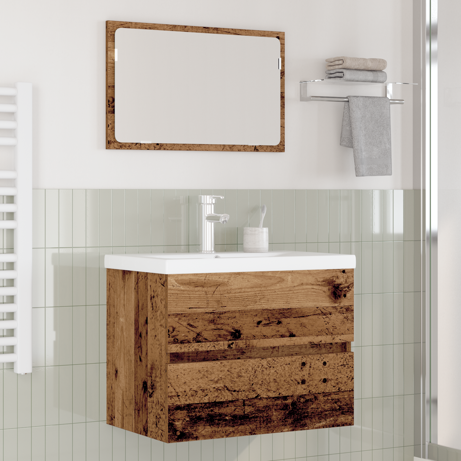 Set Di Mobili Per Il Bagno Con Cassetto 3 Pcs Legno Vecchio