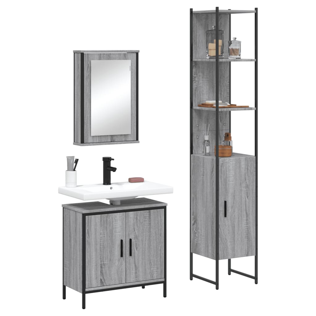 Set Mobili Da Bagno 3 Pz Grigio Sonoma In Legno Multistrato