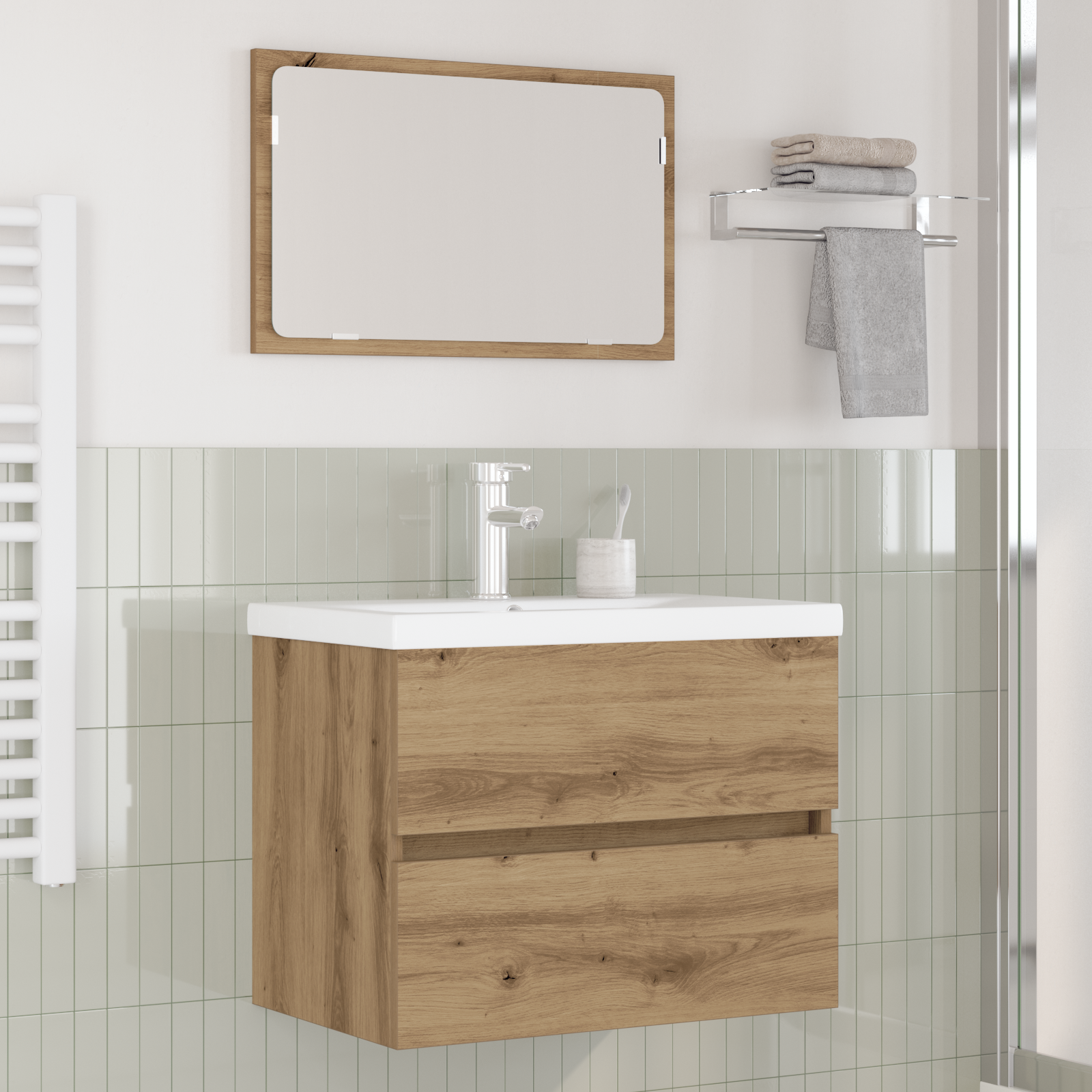 Set Di Mobili Per Il Bagno 3 Pcs Rovere Nero Legno Multistrato