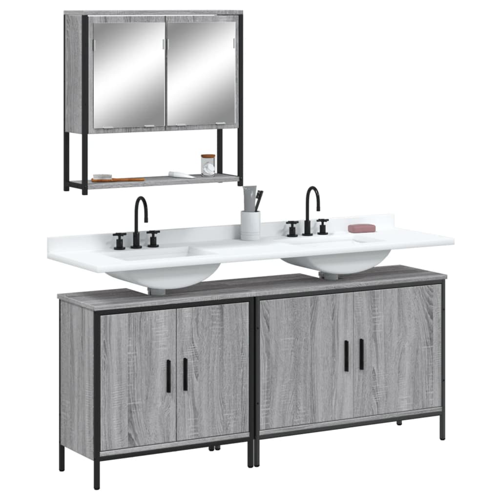 Set Mobili Da Bagno 3 Pz Grigio Sonoma In Legno Multistrato
