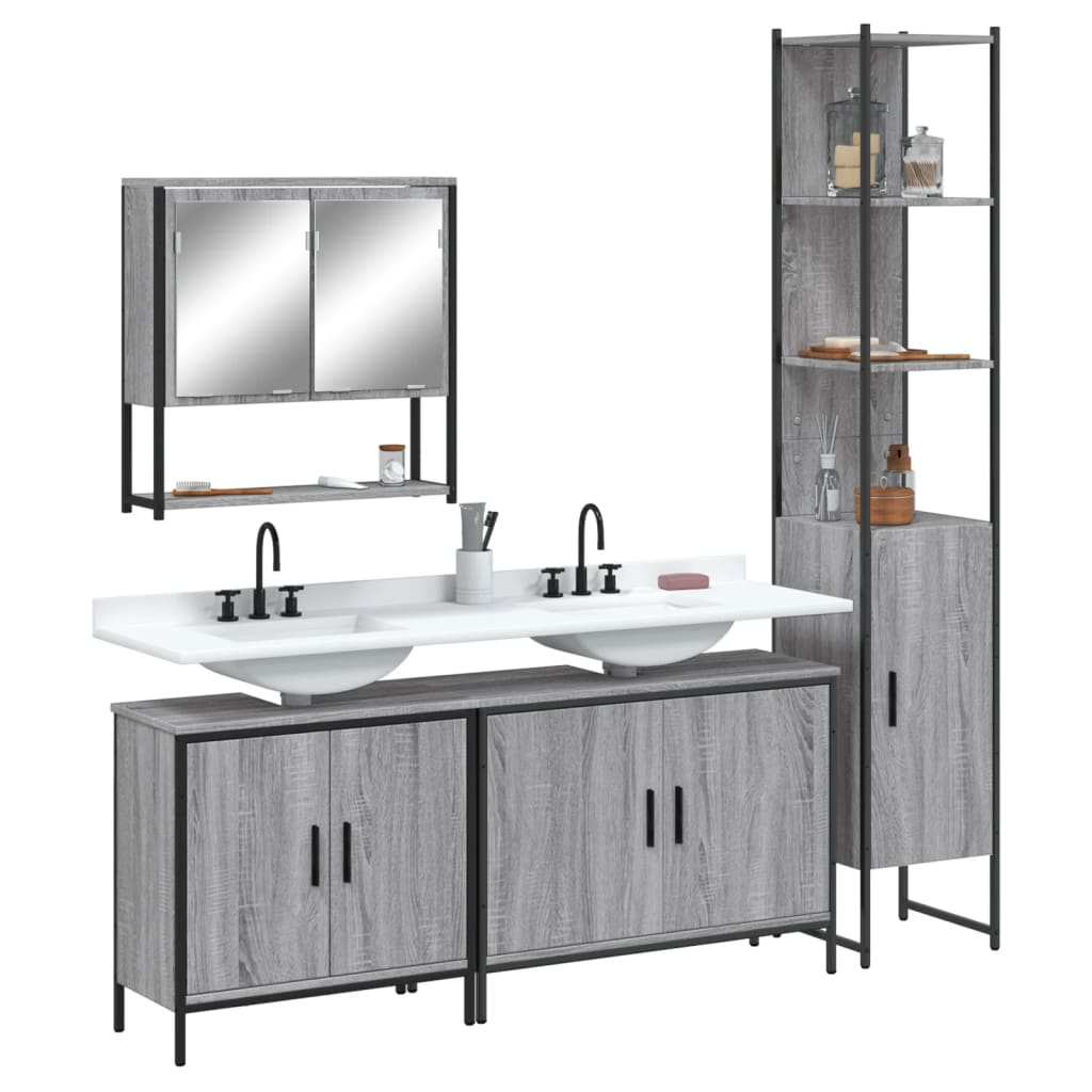 Set Mobili Da Bagno 4 Pz Grigio Sonoma In Legno Multistrato