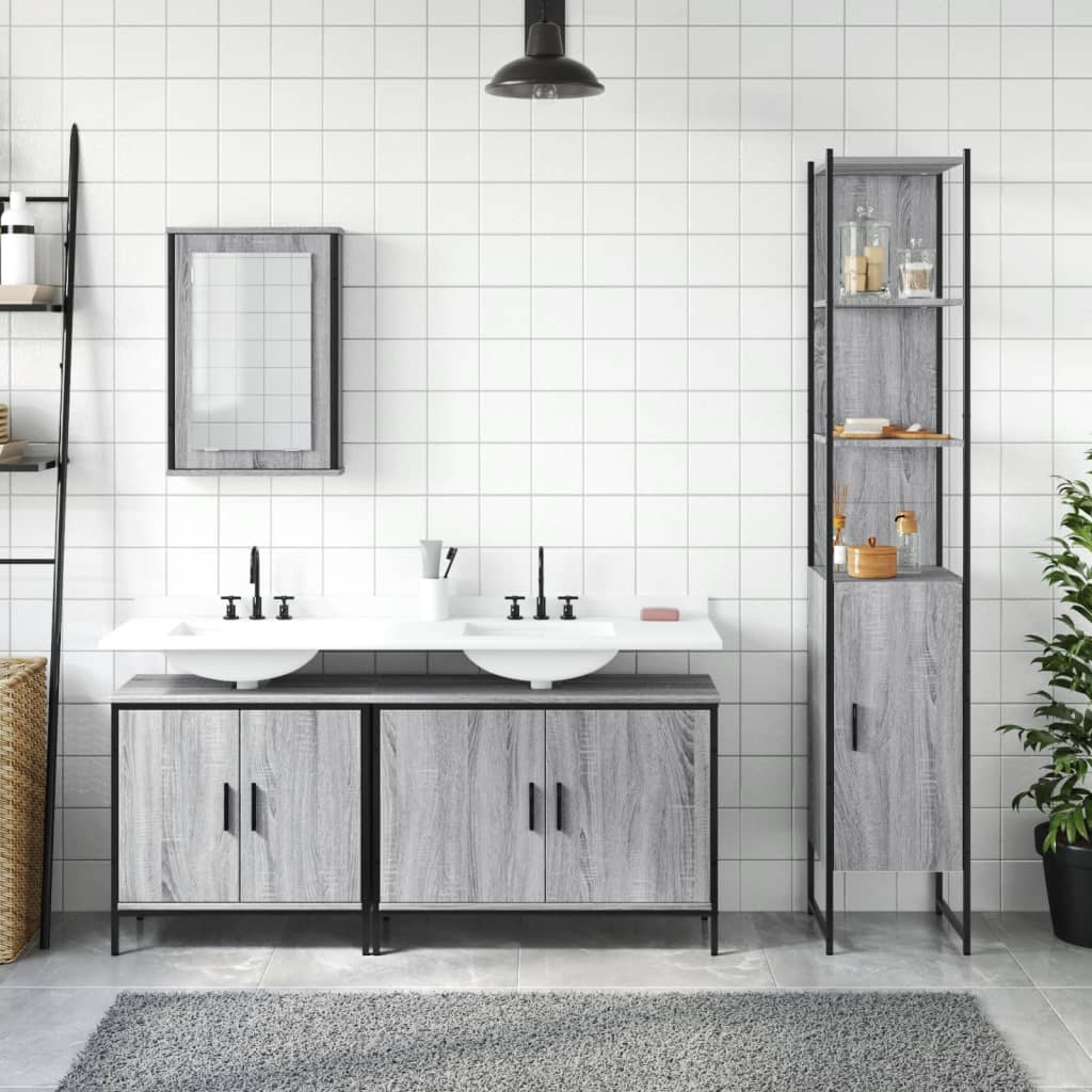 Set Mobili Da Bagno 4 Pz Grigio Sonoma In Legno Multistrato - Image 3