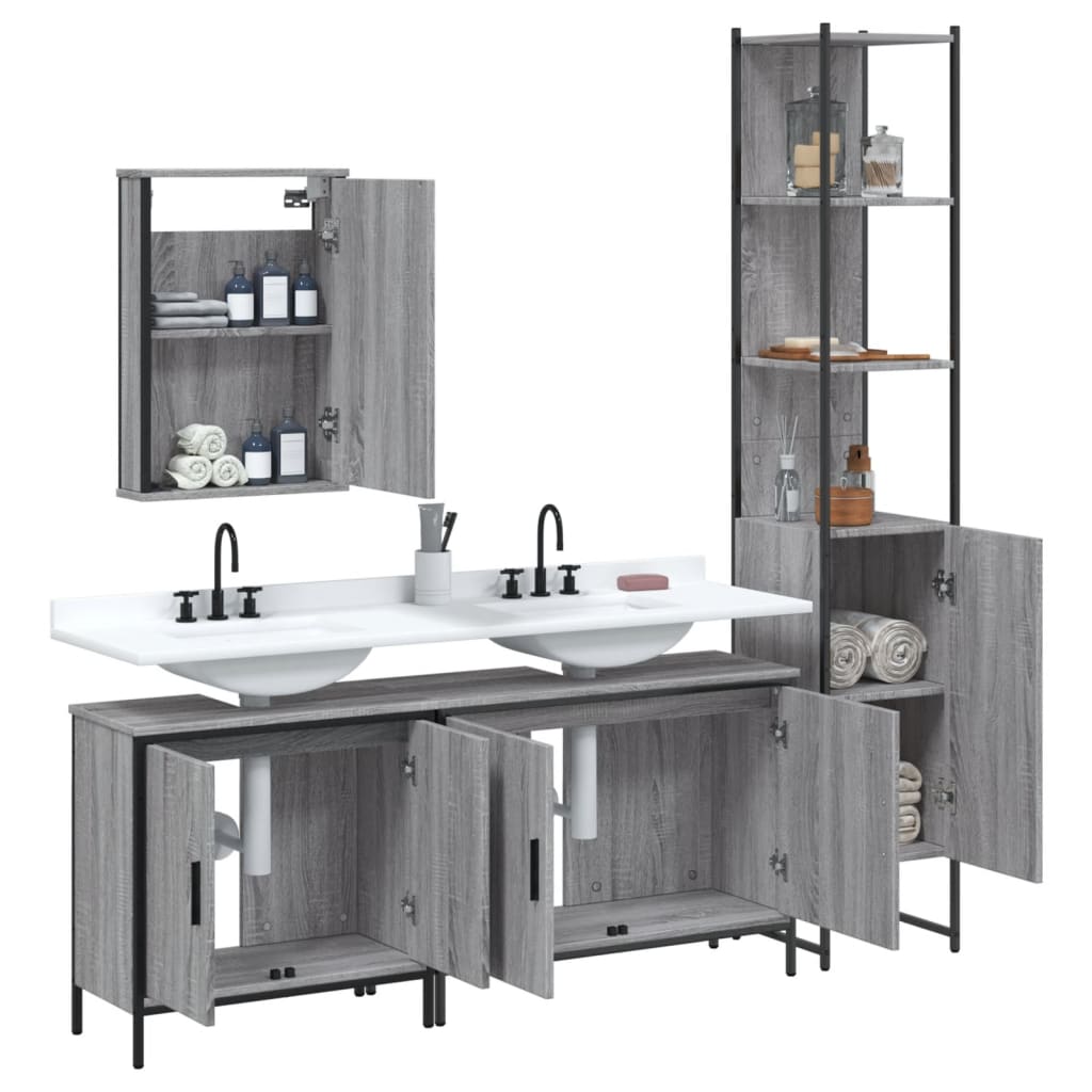 Set Mobili Da Bagno 4 Pz Grigio Sonoma In Legno Multistrato - Image 4