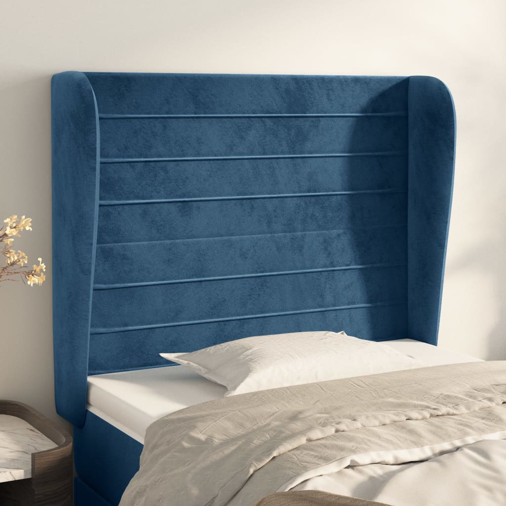 Testiera Ad Orecchio Blu Scuro 93x23x118/128 Cm In Velluto