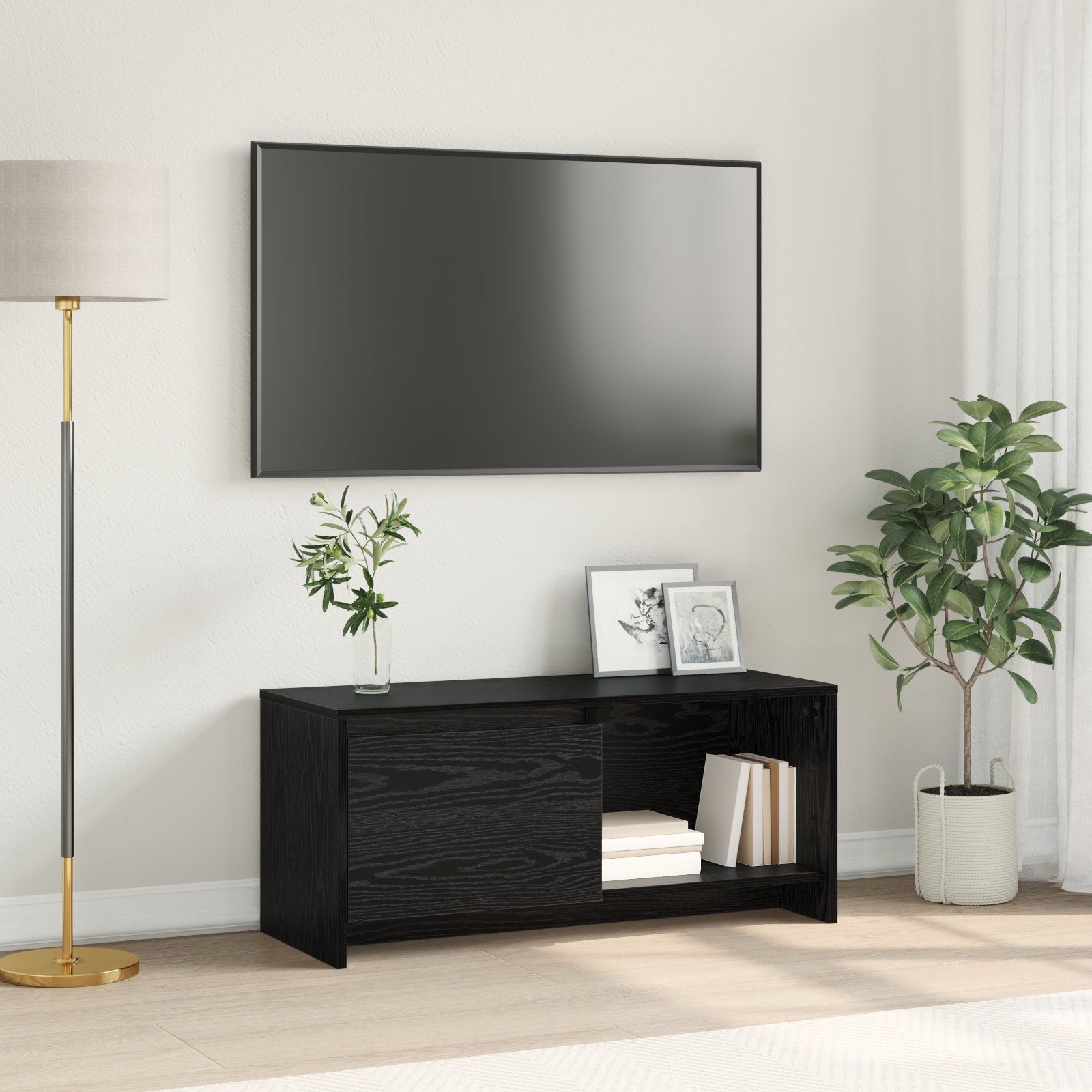 vidaXL Soporte de TV Roble negro Madera contrachapada