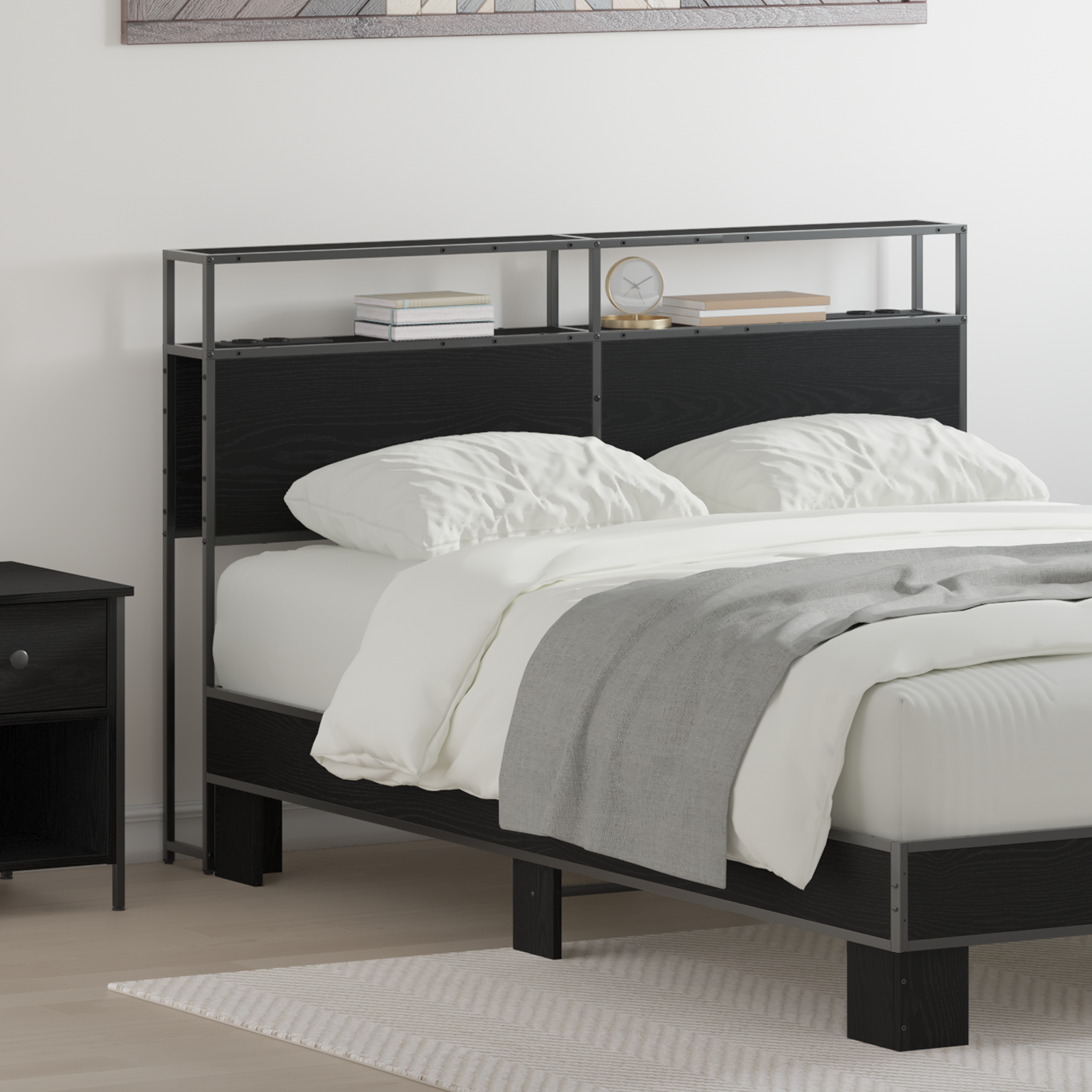 vidaXL Cabecera de almacenamiento con cabecera Roble negro 140 cm