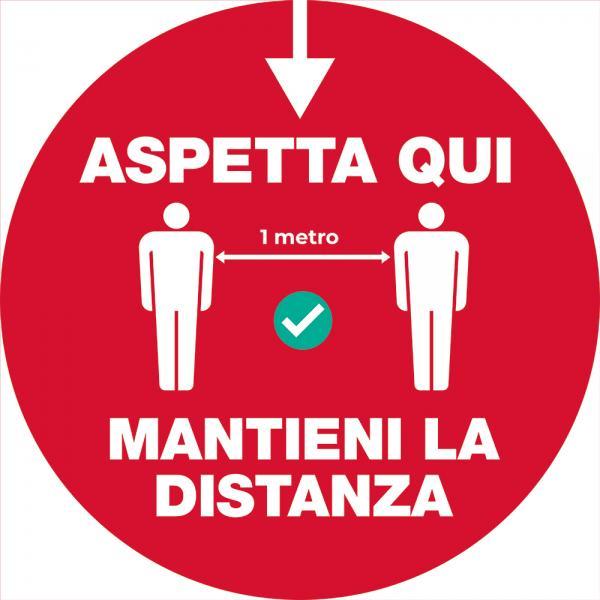 Conf. 2 Bolli Adesivi ''aspetta Qui'' Diametro 40 Cm Rossi