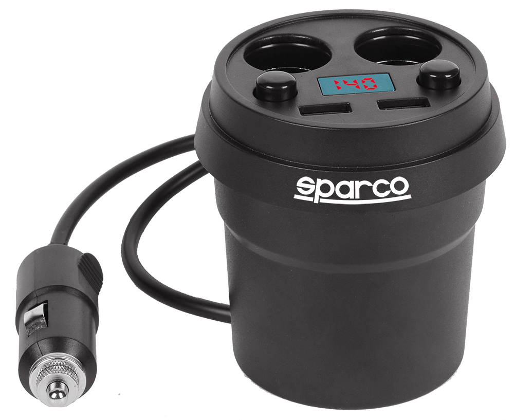 Caricabatterie Cup Charger Con 2 Prese 12/24v E 2 Uscite Usb 5v 3.1a