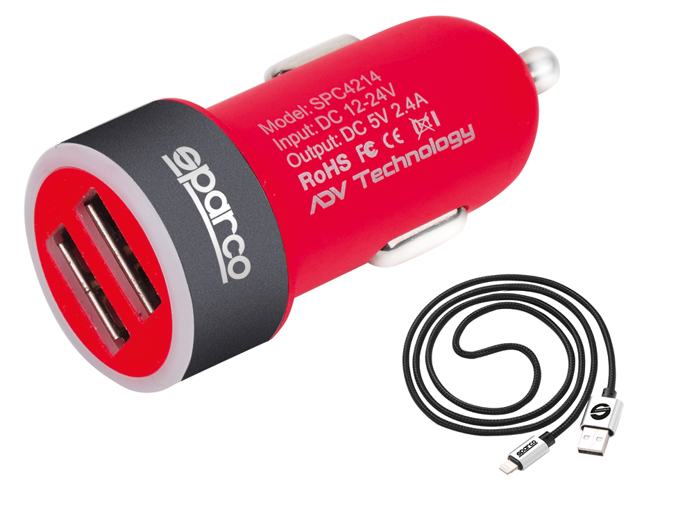 Caricabatterie Con Doppia Uscita Usb 5v 2.4a E Cavo Lightning 1 M