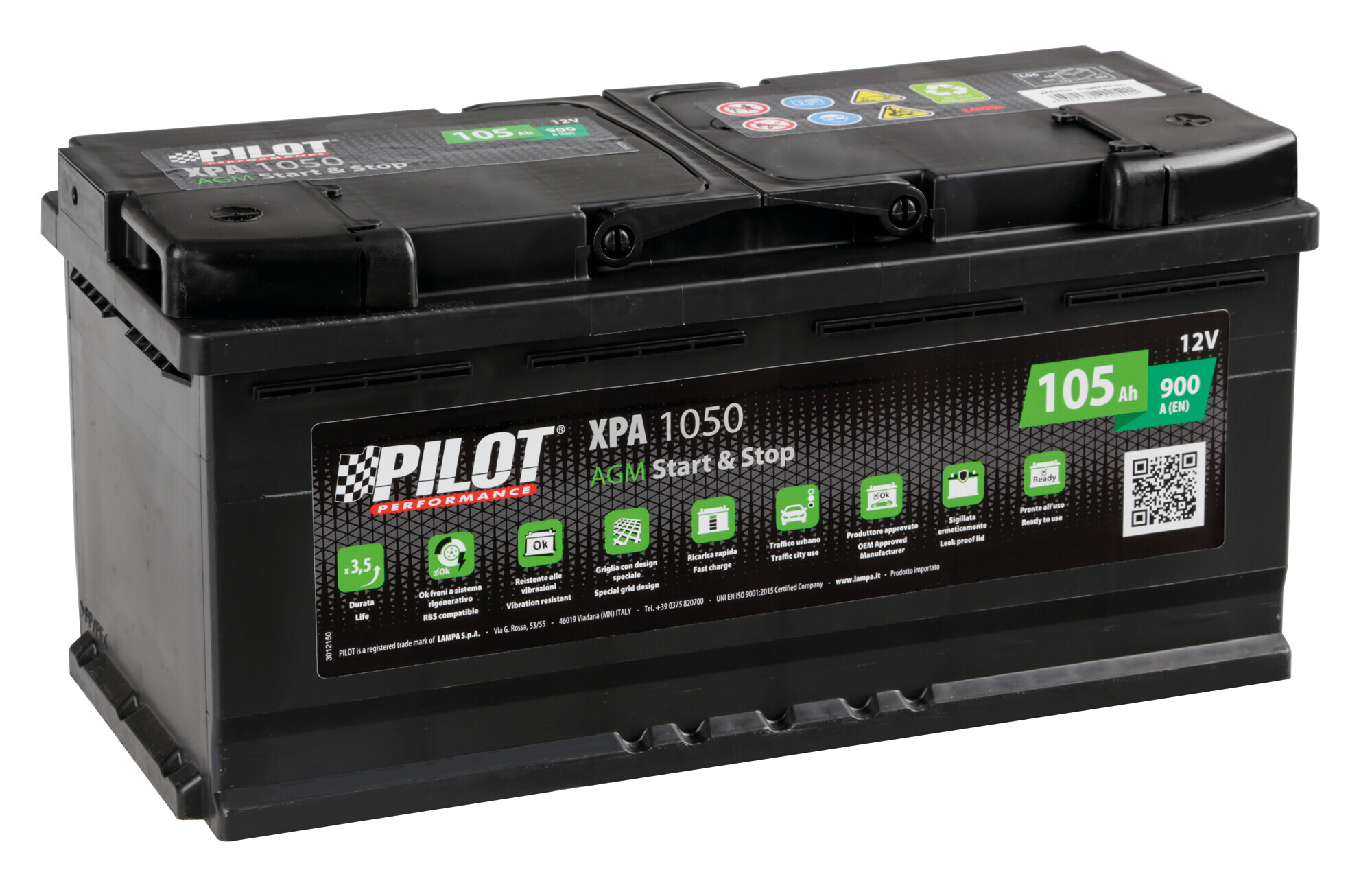 Batteria 12v - Pilot StarT-Stop Agm - 105 Ah - 900 A - l6