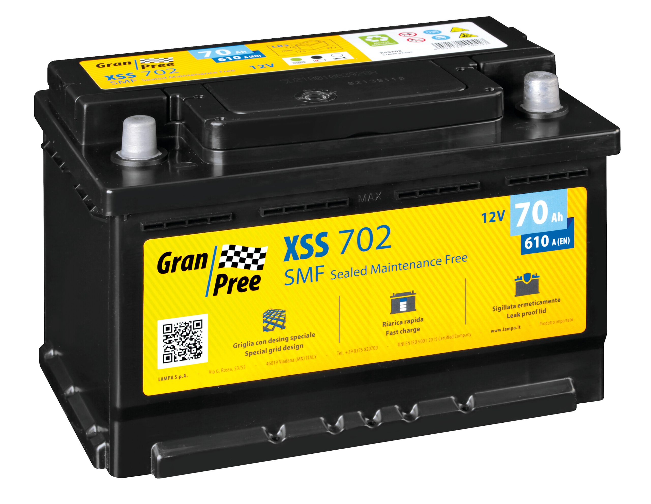 Batteria 12v - Gran Pree Smf - 70 Ah - 610 A - Lb3