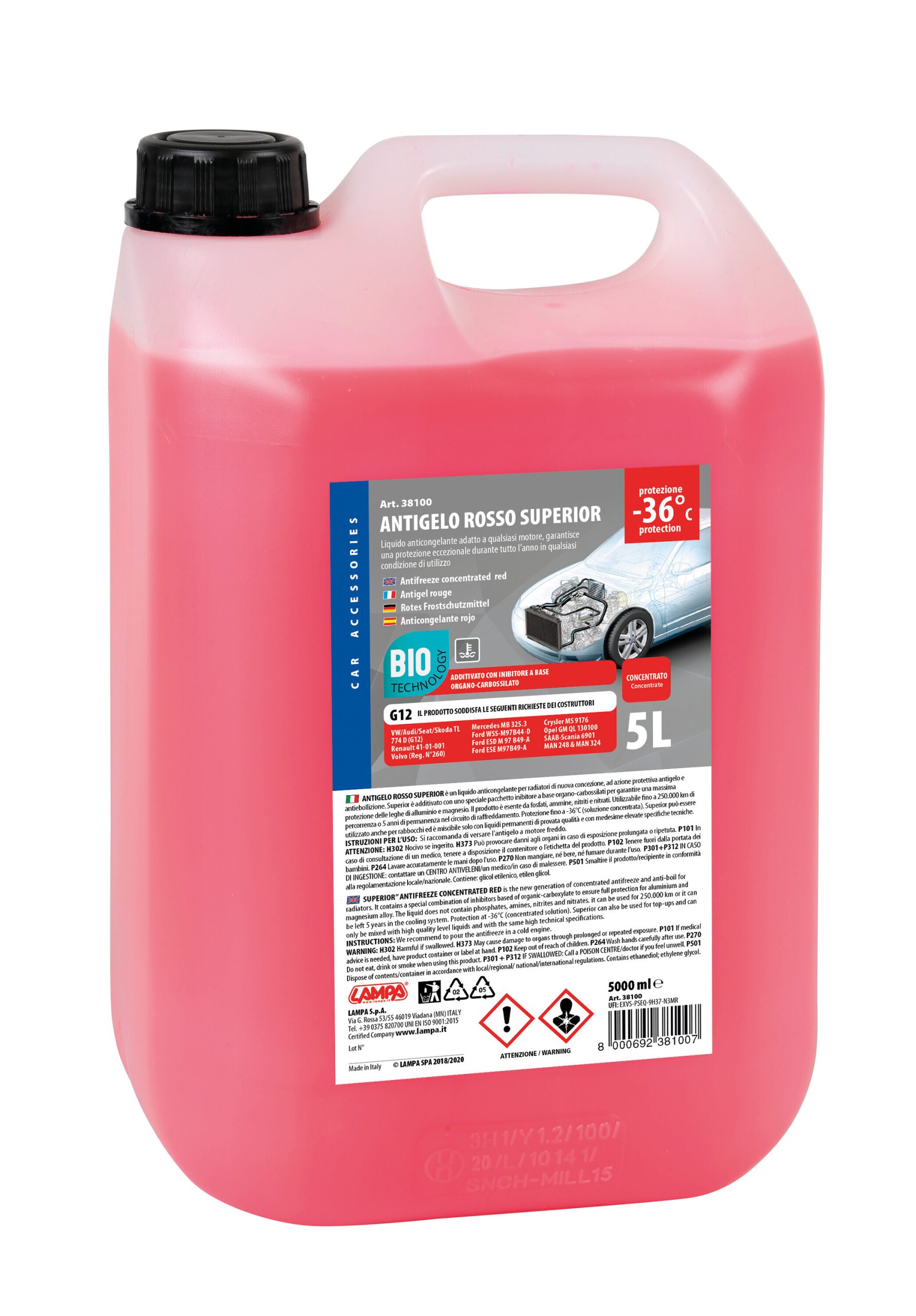 SuperioR-Rosso G12+, Liquido Antigelo Radiatore (-36°c) - 5 L
