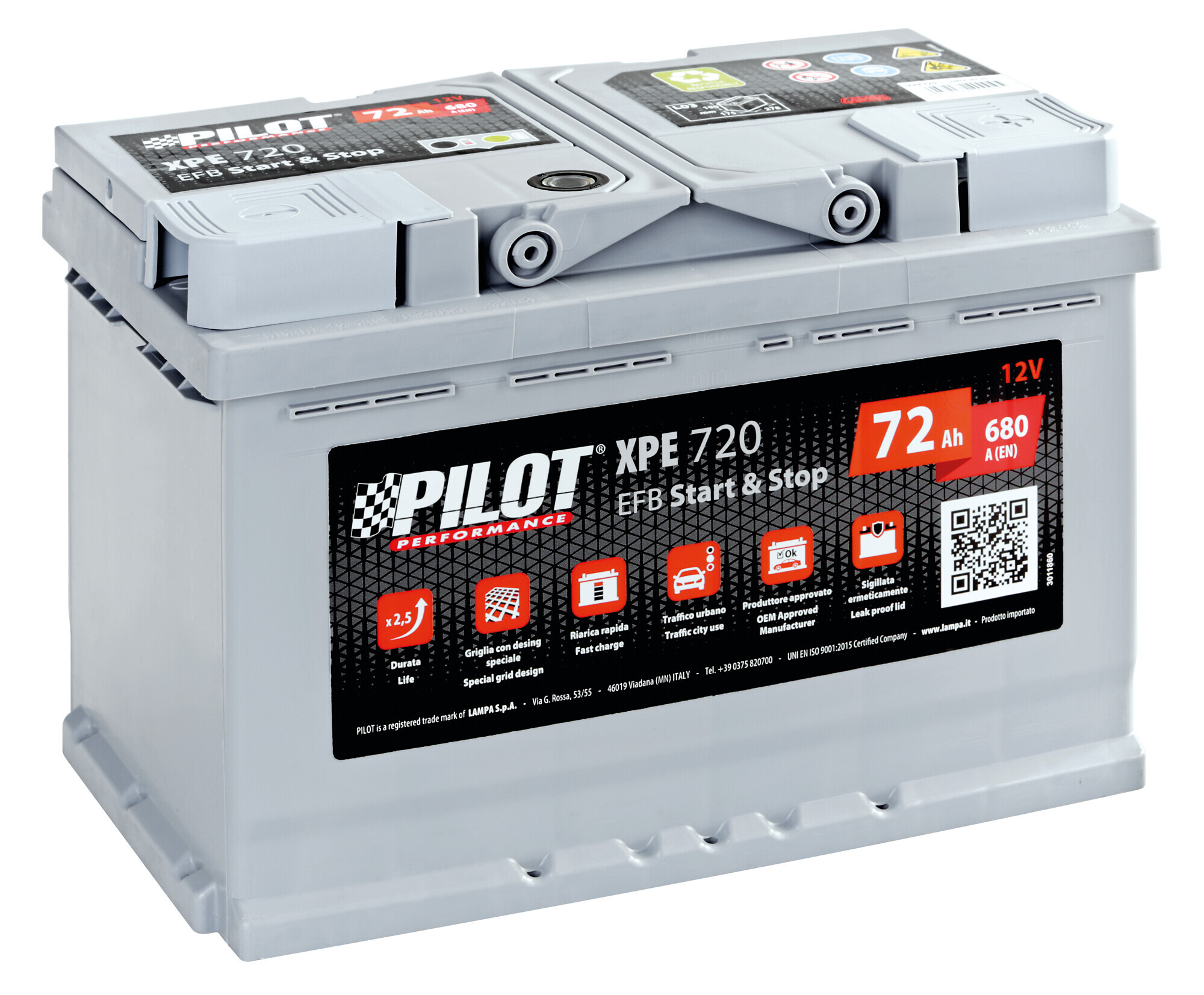 Batteria 12v - Pilot StarT-Stop Efb - 72 Ah - 680 A - l3
