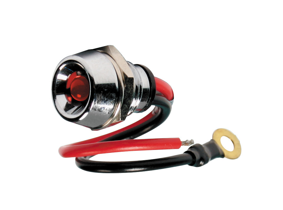 Spia A Led, In Ottone Cromato - 12/24v - Rosso - 15a